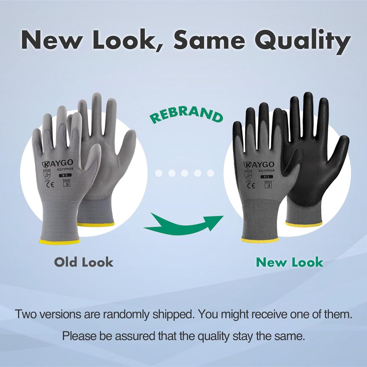 KAYGO Safety Work Gloves PU Coated-12 Pairs KG11PB Seamless Knit Glove with Polyurethane Coated Smooth Grip on Palm & Fingers for Men and Women, Gray,Large