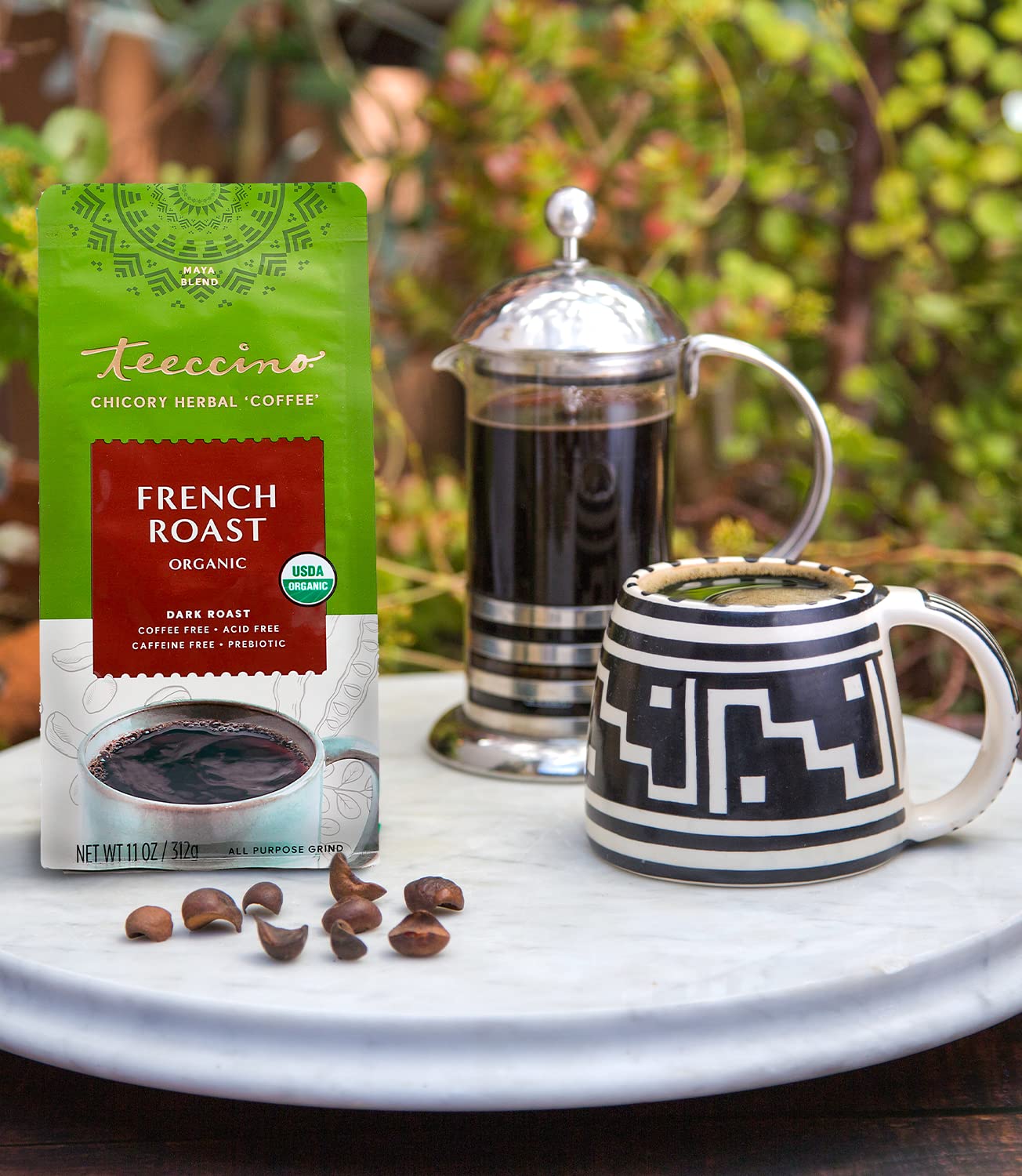 Teeccino Chicory Coffee Alternative – Organic French Roast – Herbal Coffee | Ground Coffee Substitute | Prebiotic | Caffeine Free | Acid Free, 11 Ounce (Pack of 2)