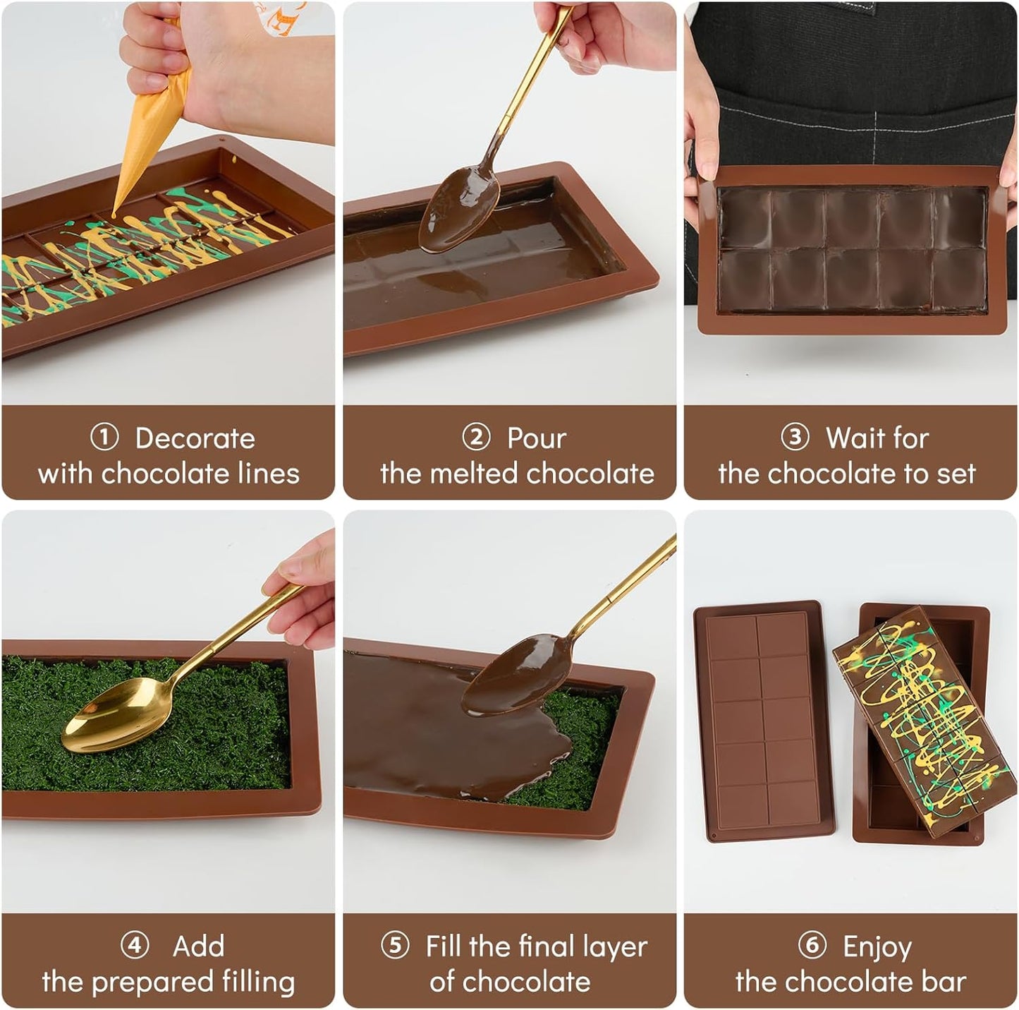 2 Pcs Large Dubai Chocolate Bar Molds, 0.8 Inch Deep Silicone Stuffed Chocolate Bar Molds, Big and Thick Candy Bar Moulds for Filling Homemade Knafeh Pistachio Bars