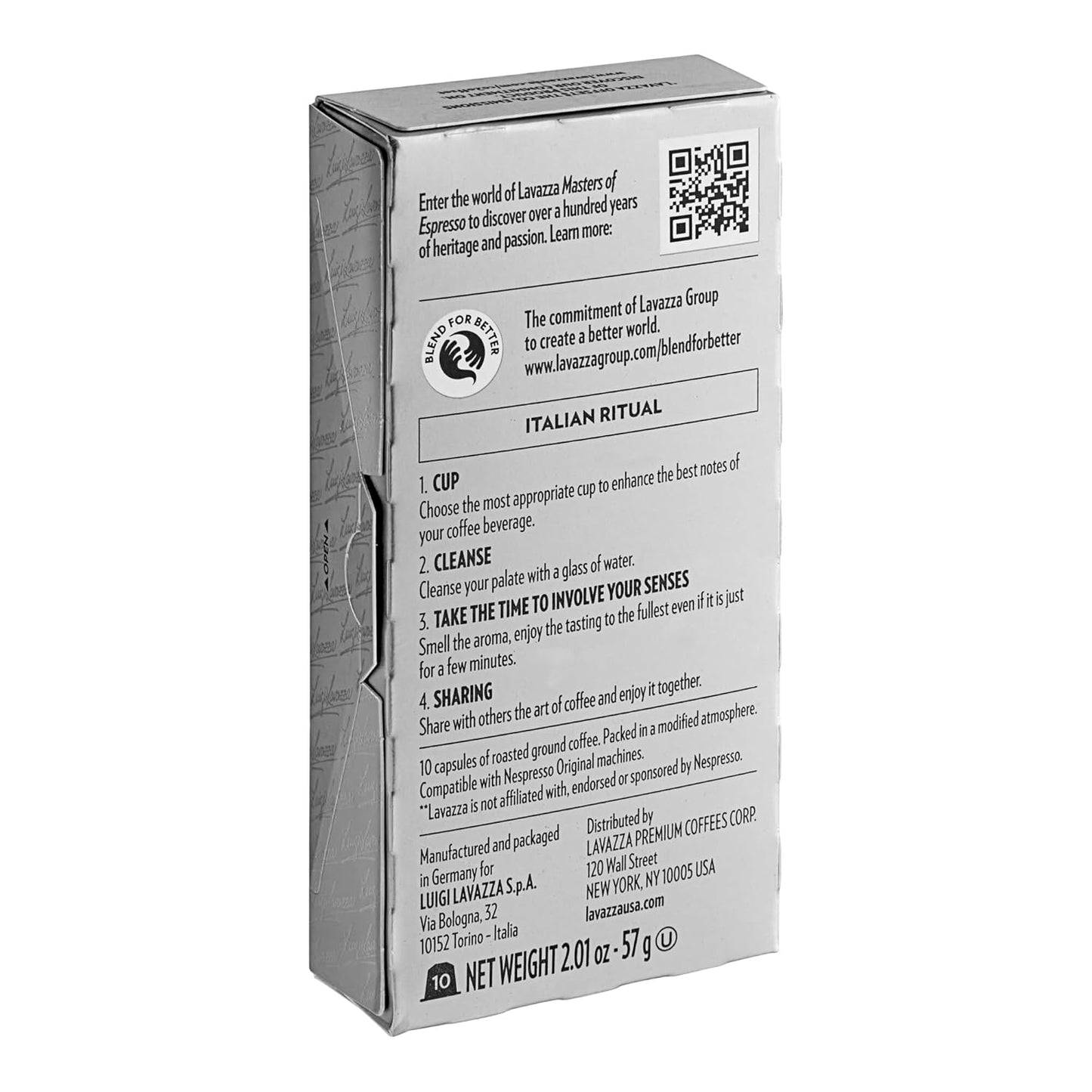 Lavazza Espresso Ristretto Dark Roast Arabica & Robusta Aluminum Capsules Compatible with Nespresso Original Machine, 10 Count, Intense and full bodied, dark crema, Intensity 12 of 13