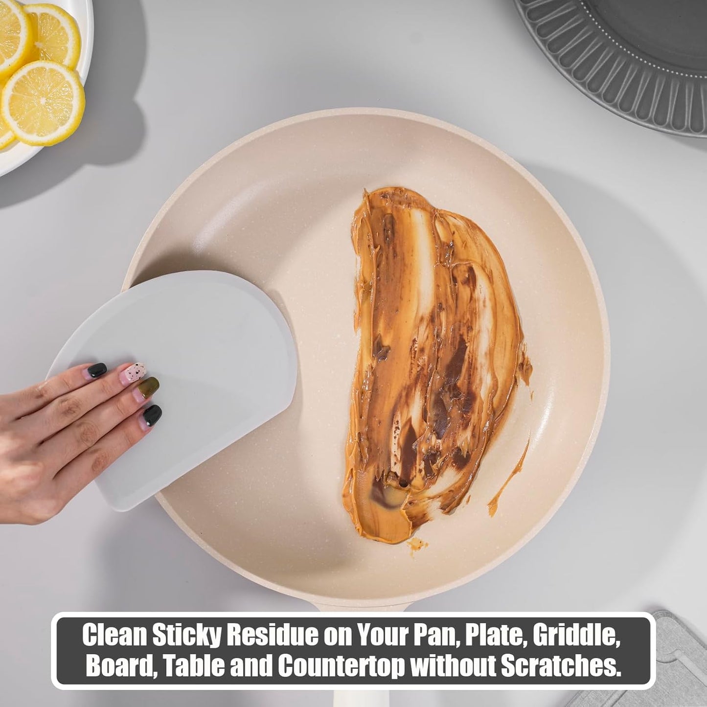 Sapid Flexible Curved Edge Silicone Bowl Scraper(5.98"x4.3"), Food Grade Dough Scraper for Baking Sourdough Bread, Cake, Multipurpose Kitchen Dish Scrapers, Easy to Clean (1, Gray)