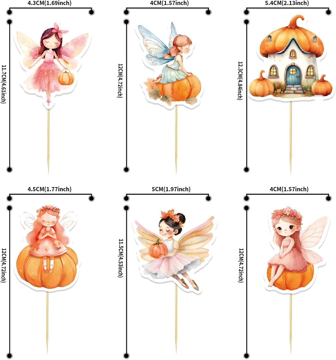24Pcs Pumpkin Cupcake Toppers Flower Fairy Pumpkin Cupcake Picks Fall Harvest Theme Thanksgiving Baby Shower Party Supplies