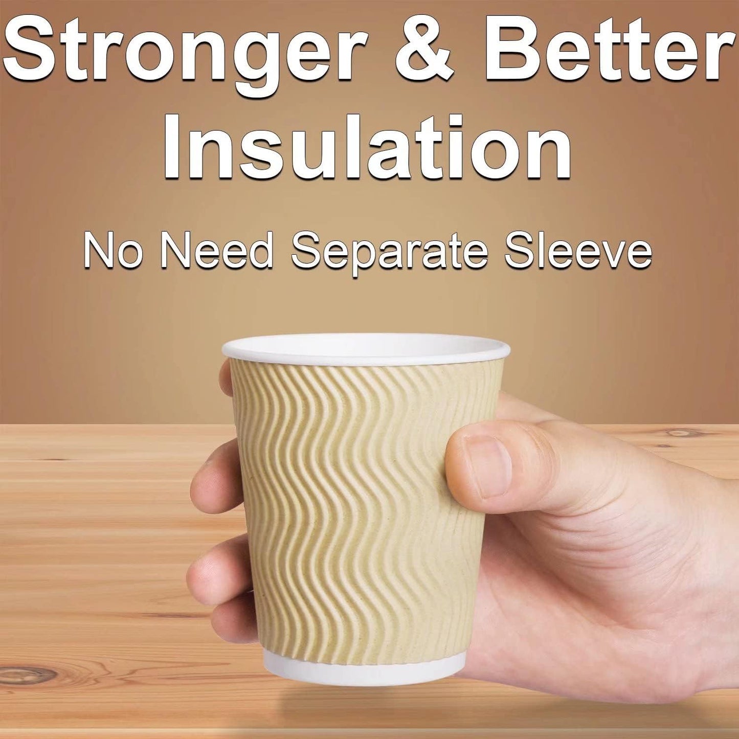 Hot 8 oz Disposable Insulated Corrugated Sleeve Ripple Wall Paper Coffee Cups for Drink, 100,8oz, Brown,Hot Coffee Cups
