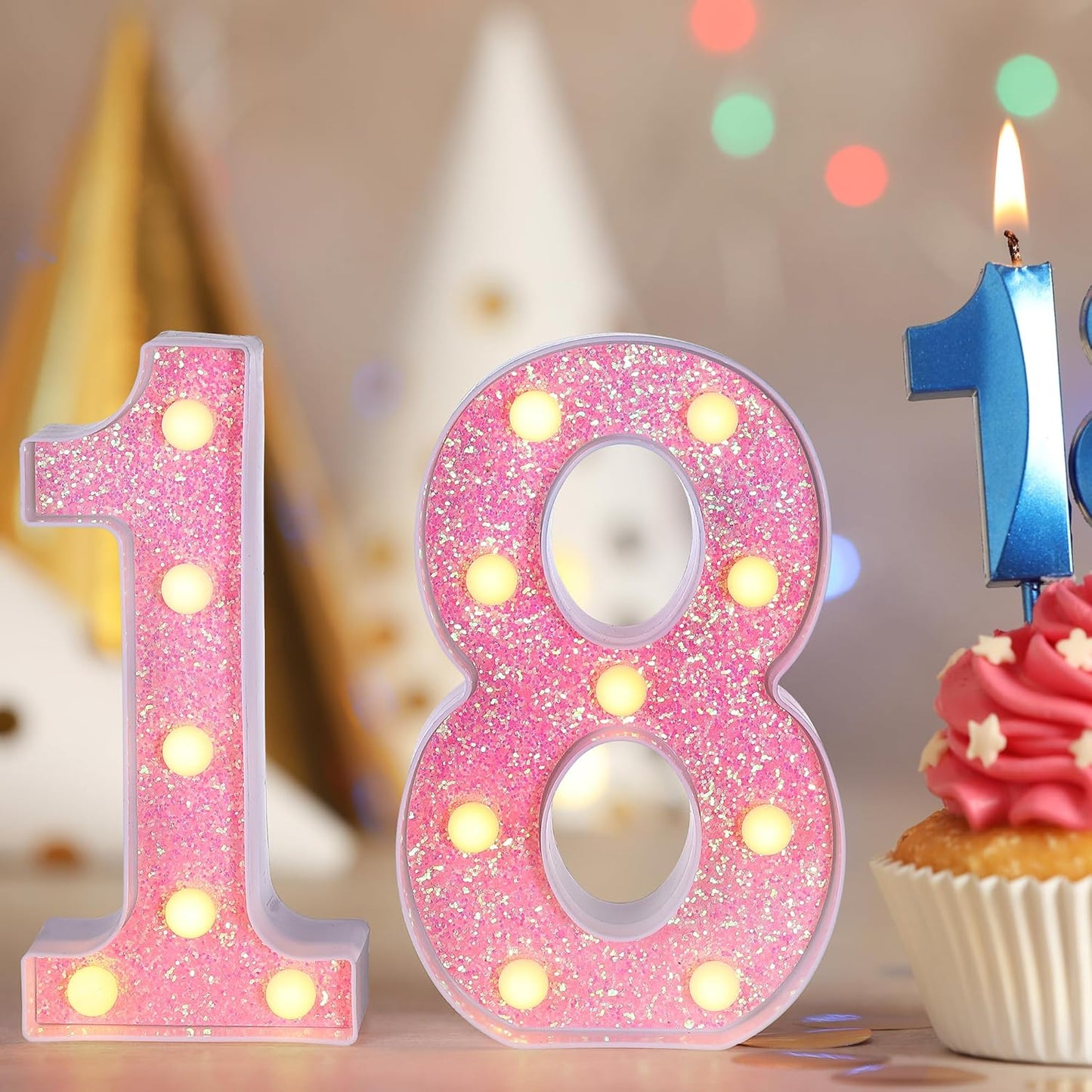 Foaky Pink Light up Letters,Pink Party Decorations,Girls Room Decor,Glitter Marquee Numbers,Alphabet Letter Sign for Night Light Birthday Party Girls Gifts, Home Bar Decoration (9)