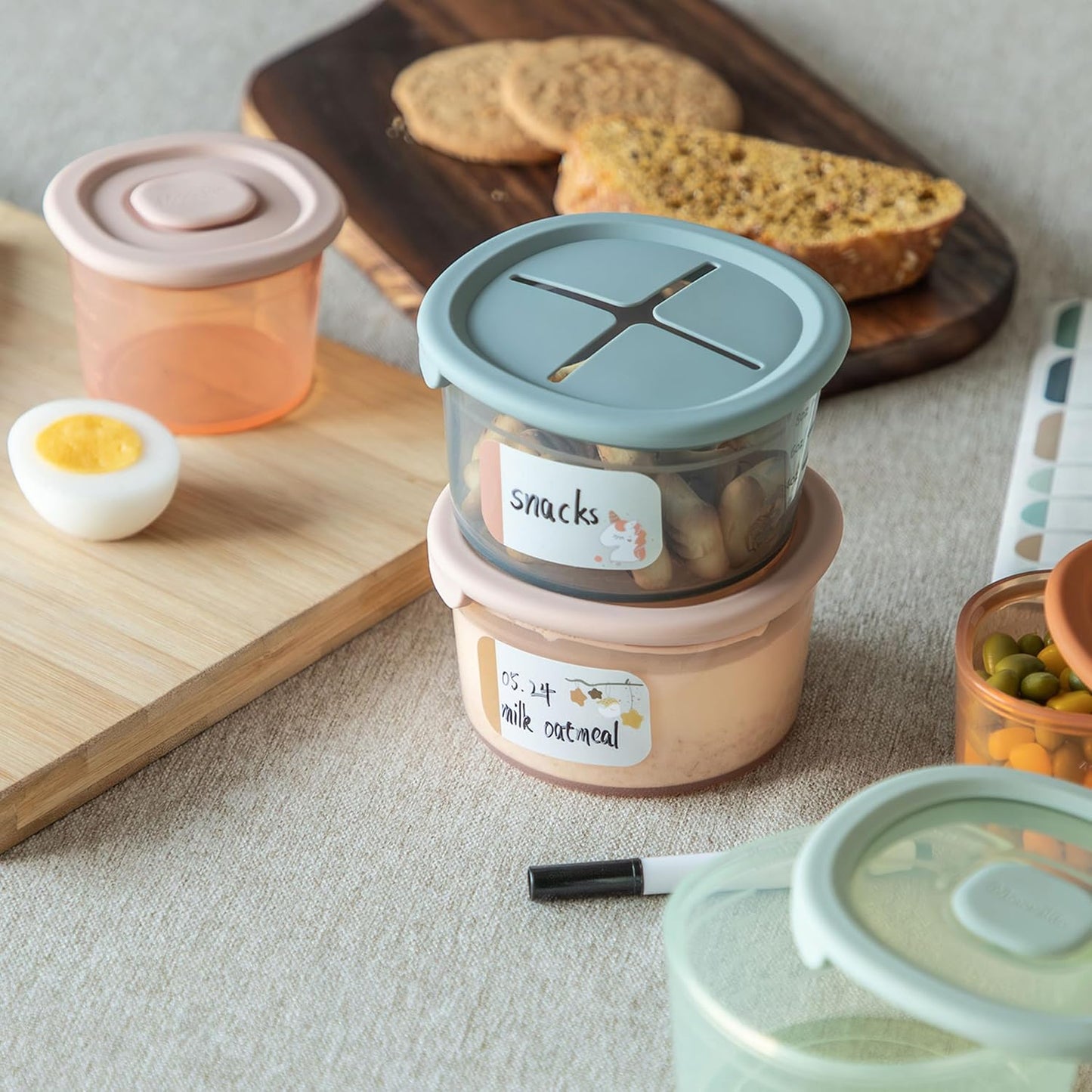 Moonkie Silicone Baby Food Containers | 8oz/4 oz Baby Food Storage Jars with Airtight Lids and A Snack Cup Lid | Freezer,Microwave and Dishwasher Safe, Reusable Baby Food Jars for Infant & Toddler