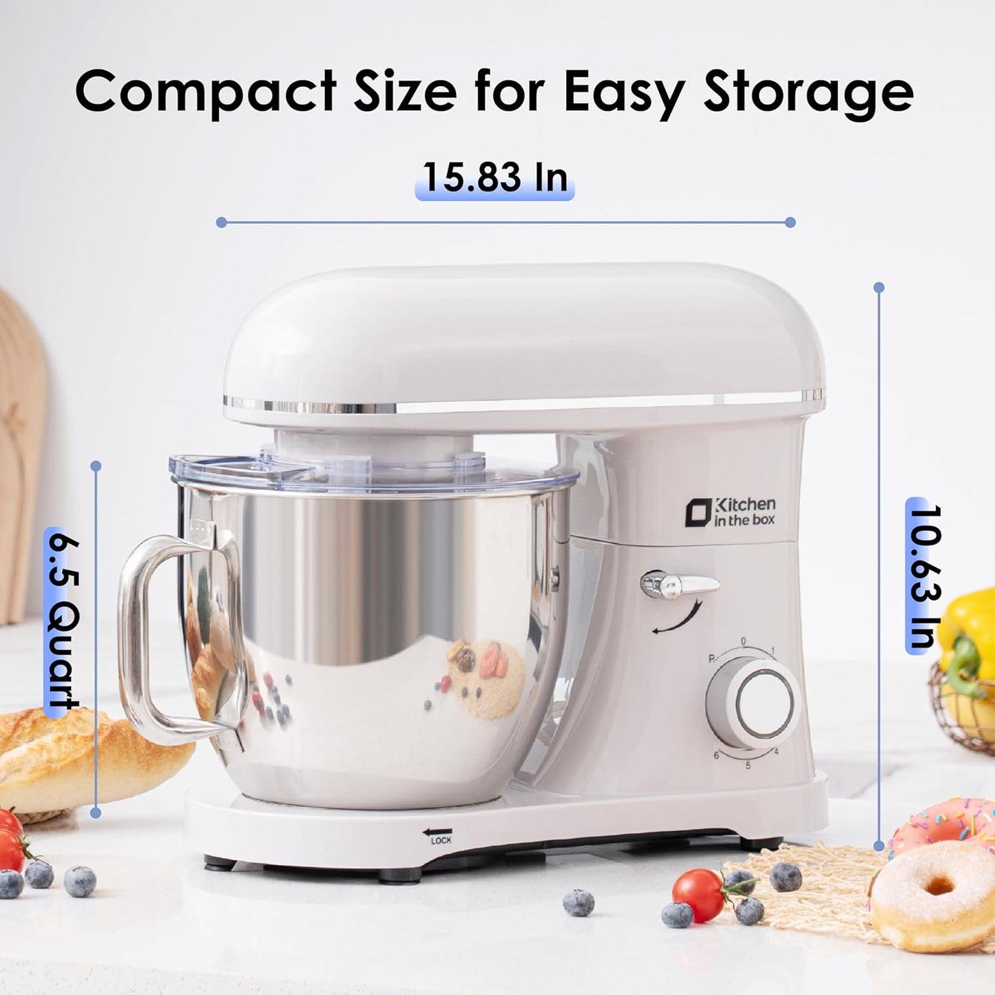 Kitchen in the box Stand Mixer - 900 Watt Heavy Dough Standing Mixers with 6.5 Quart Mixing Bowl, Tilt-head, Dough Hook, Whisk, Flat Beater and Splash Guard (White)