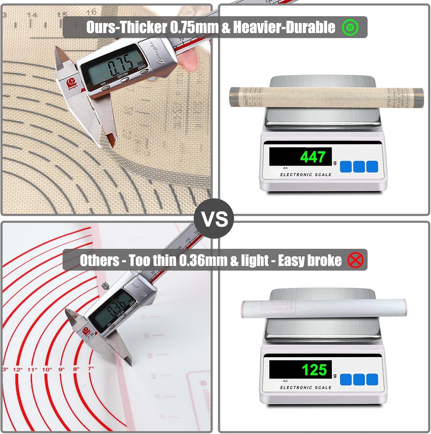 Silicone Baking Mat 36x24 Inch Nonstick Pastry Mat Perfect for Dough Mat, Pastry Board, Kitchen Counter Mat - For Dough, Pastry, Pie Crust, Fondant, Cookies, Bread, Pasta/Pizza, Grey