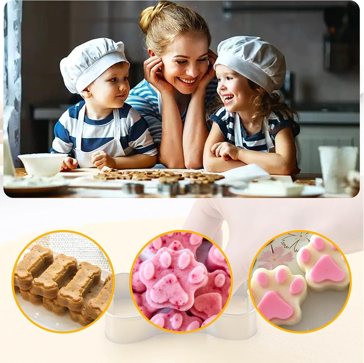 Puppy Dog Paw and Bone Silicone Molds, 2-in-1 and 6-in-a-row Dog Paw Molds,Non-Stick Food Grade,for Chocolate, Candy, Pudding, Jelly, Dog Treats-Set of 6 Pcs