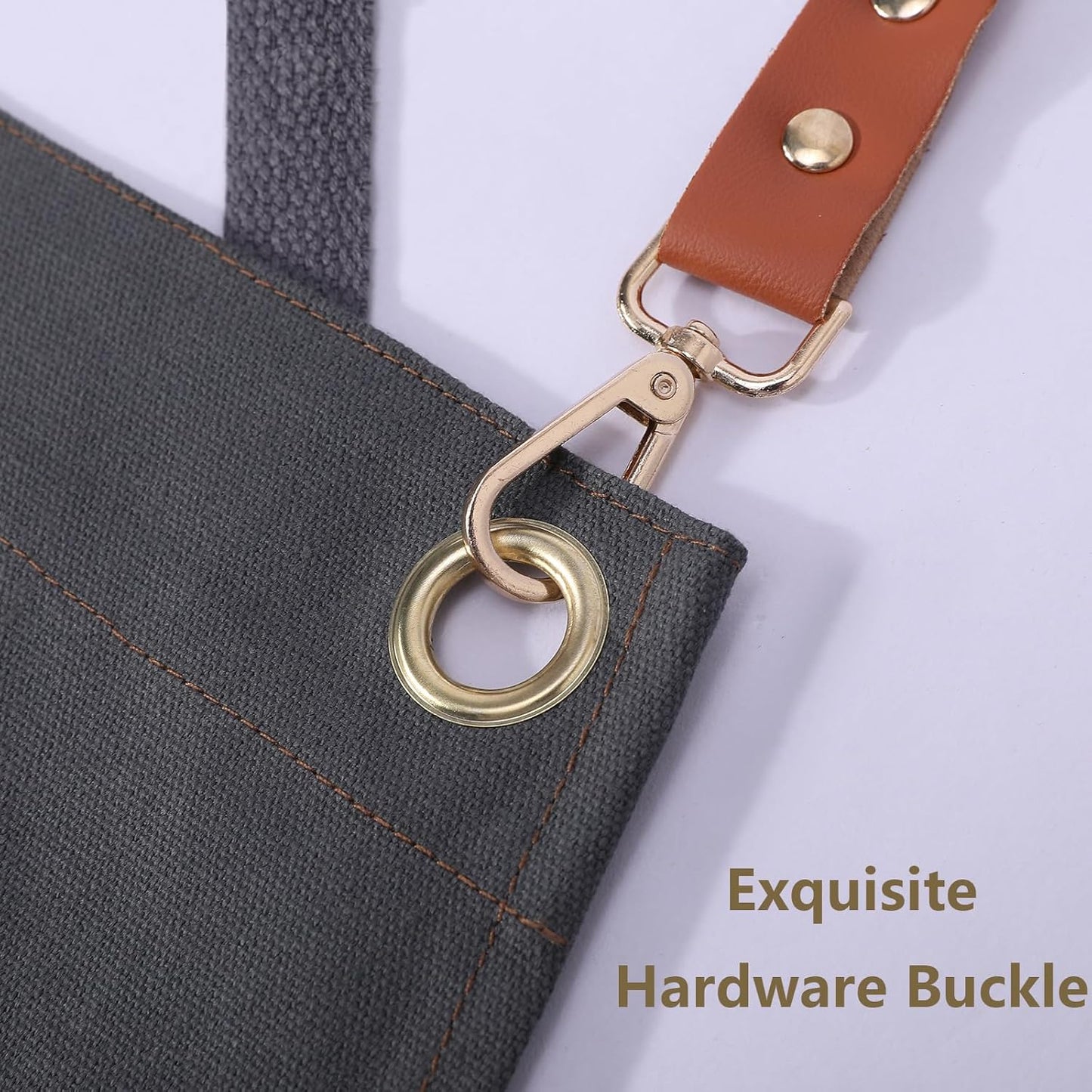 AFUN Chef Aprons for Women Men with Large Pockets, Cotton Canvas Cross Back Water Repellent Work Apron, Size M to XXL (Grey)