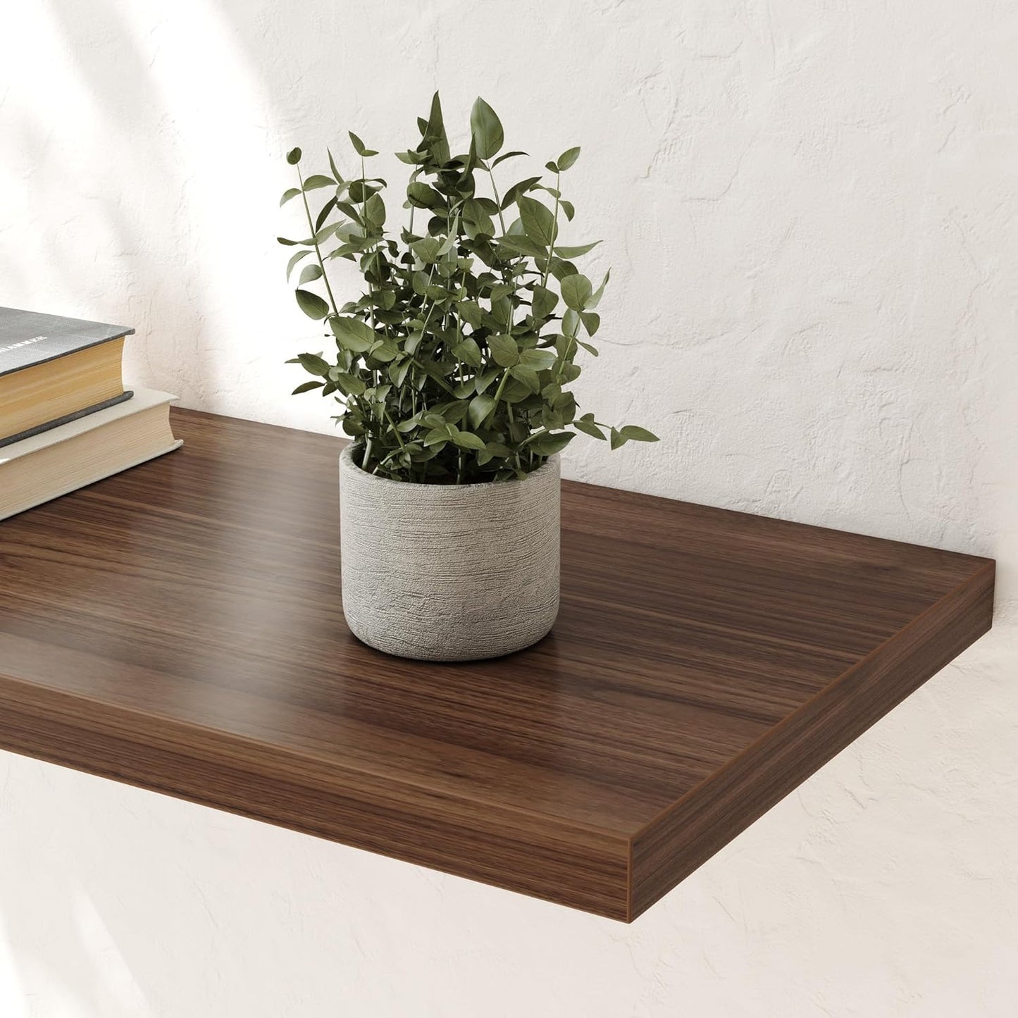 Wall Shelf Set of 3, Walnut Floating Shelves 24 in W x 10 in D x 1 in H, Wooden Floating Wall Shelf with Invisible Brackets for Living Room/Bedroom/Bathroom/Kitchen Storage and Decor