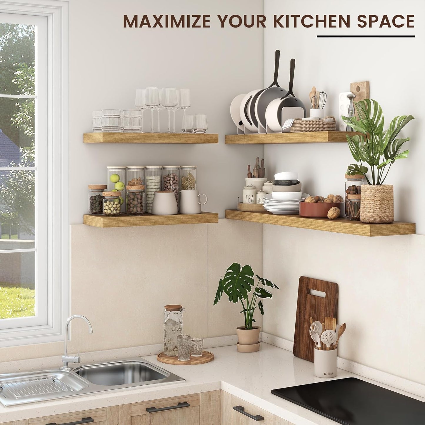 Floating Shelves - 2 Large Wall Mounted Shelves with Invisible Brackets, Long Wood Floating Wall Shelf for Living Room, Bedroom, Kitchen (Oak, 36" W x 9" D x 1.5" H)