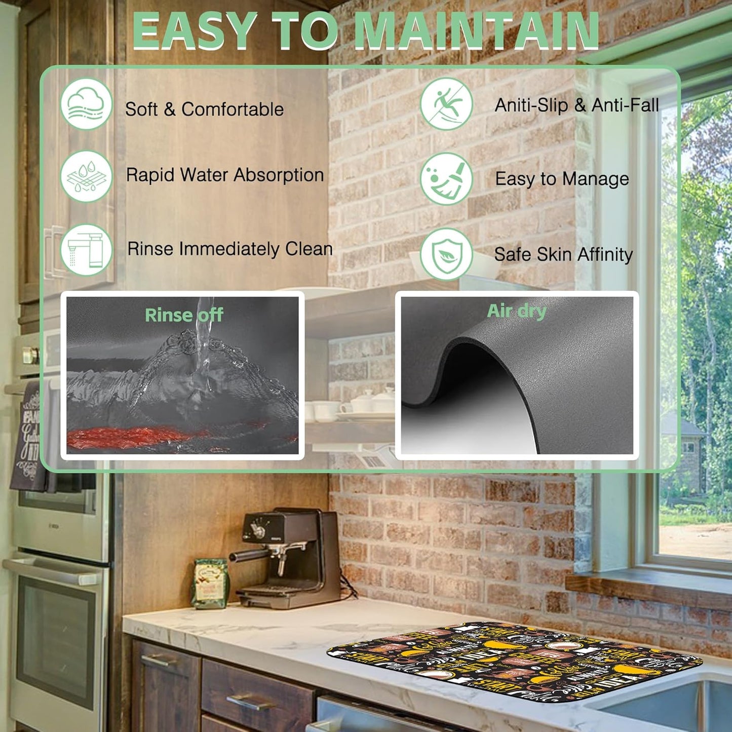 Coffee Dish Drying Mat,16"X24" Absorbent Fast Dish Drying Mat for Kitchen Counter Pot and Pan, Kitchen Accessories