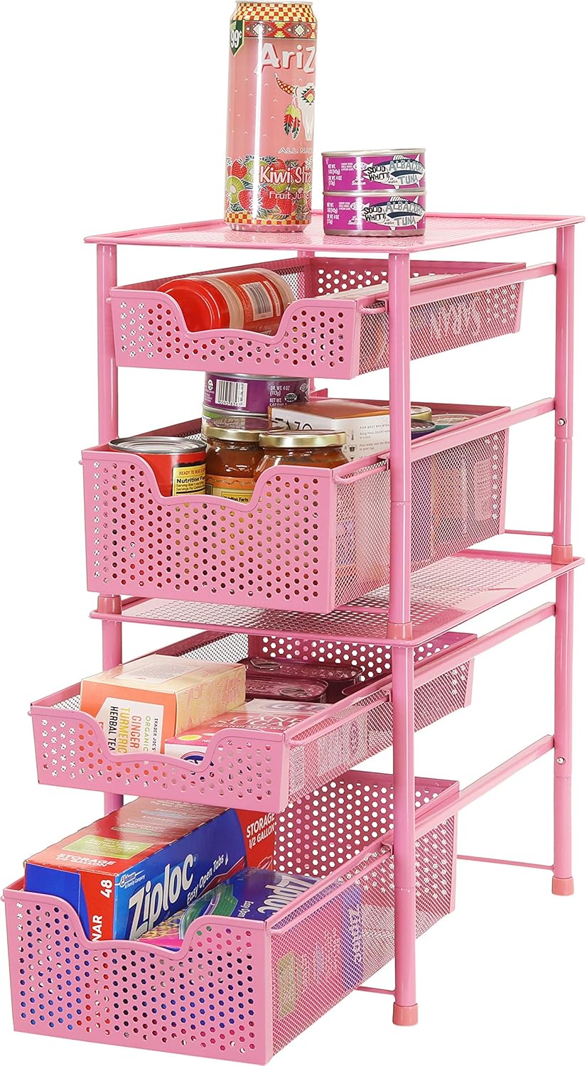 Simple Houseware Stackable 2 Tier Sliding Basket Organizer Drawer, Pink