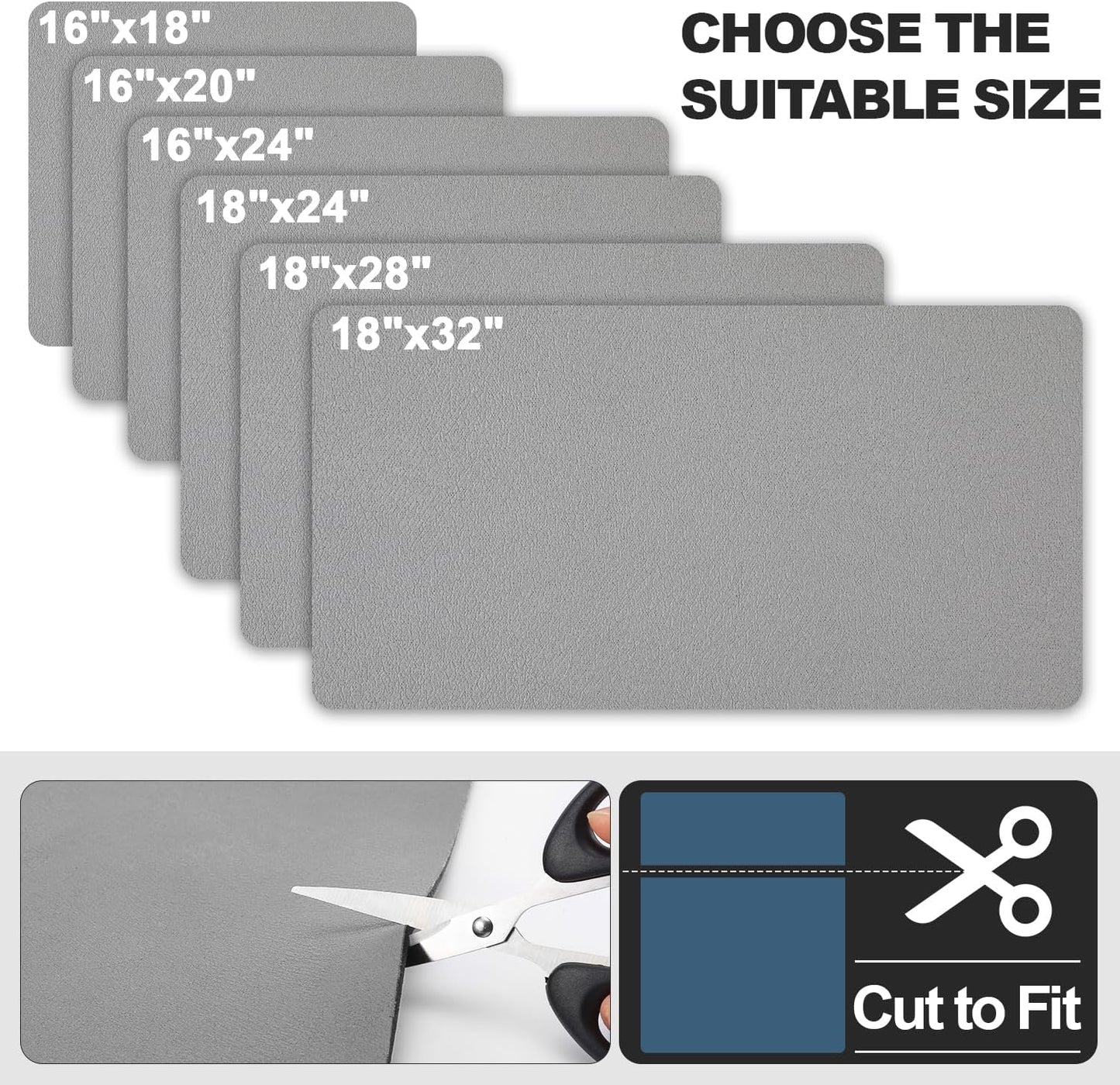 Dish Drying Mat for Kitchen Counter | Coffee Bar Mat for Countertops | Heat Resistant Drainer Mat with Non-slip Rubber Backed | Hide Stain Kitchen Absorbent Draining Mat | Grey 18"x28"