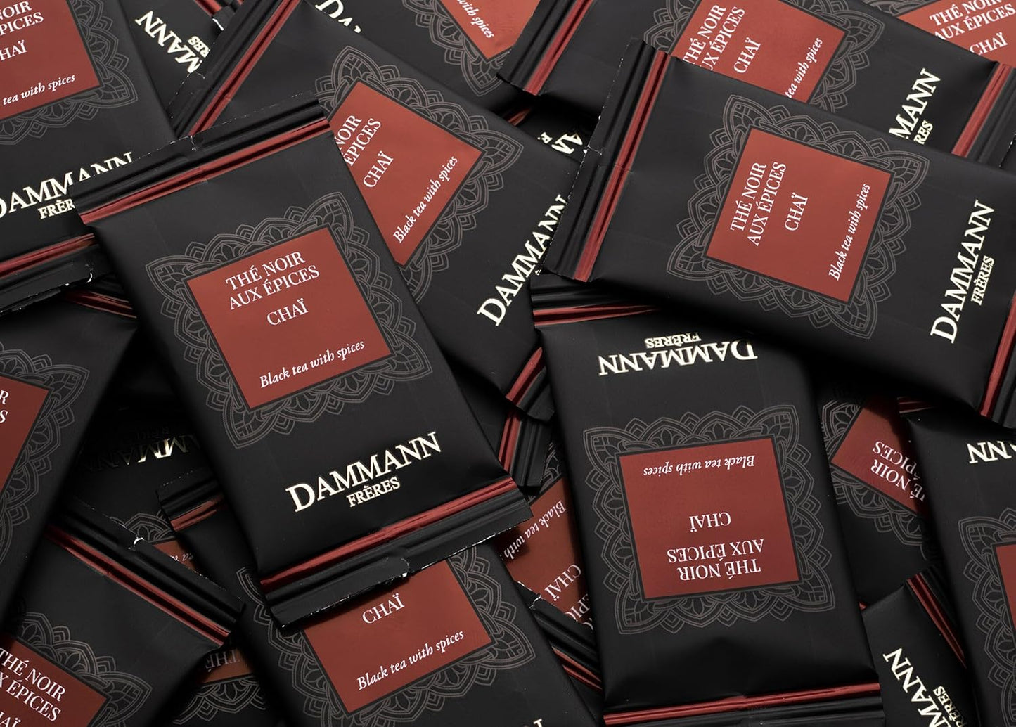 Dammann Freres Satchets, Chai Tea Bags, Premium Gourmet French Black Tea, Blend Ginger, Cinnamon, Cardamom Flavors, Individually Wrapped, 24 Count (Single Pack)