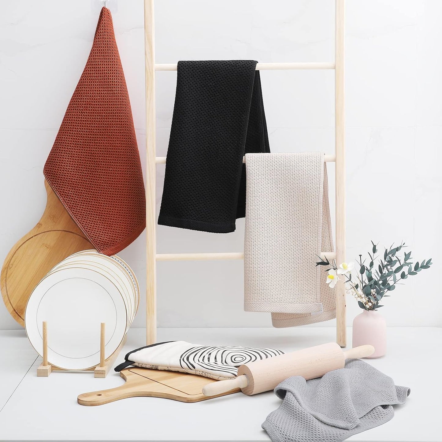 Homaxy 100% Cotton Waffle Weave Kitchen Dish Towels, Ultra Soft Absorbent Quick Drying Cleaning Towel, 13 x 28 Inches, 6-Pack, Rust