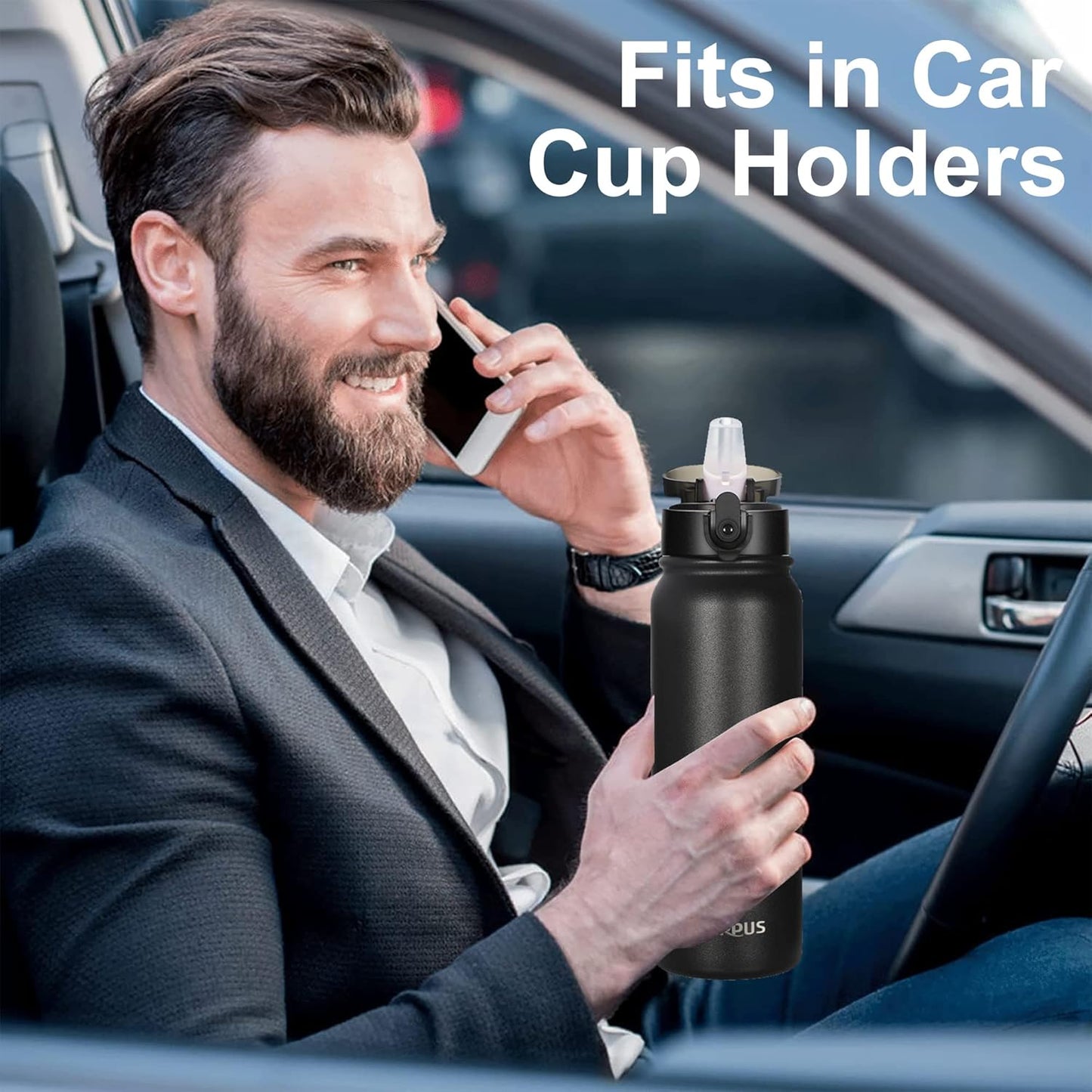 GOPPUS 20oz Insulated Stainless Steel Water Bottle with Straw Lid Reusable Leakproof Water Flask, Keeps Hot and Cold Sports Canteen Water Bottles for Kids Men Women Gym (Black 1 Lid)