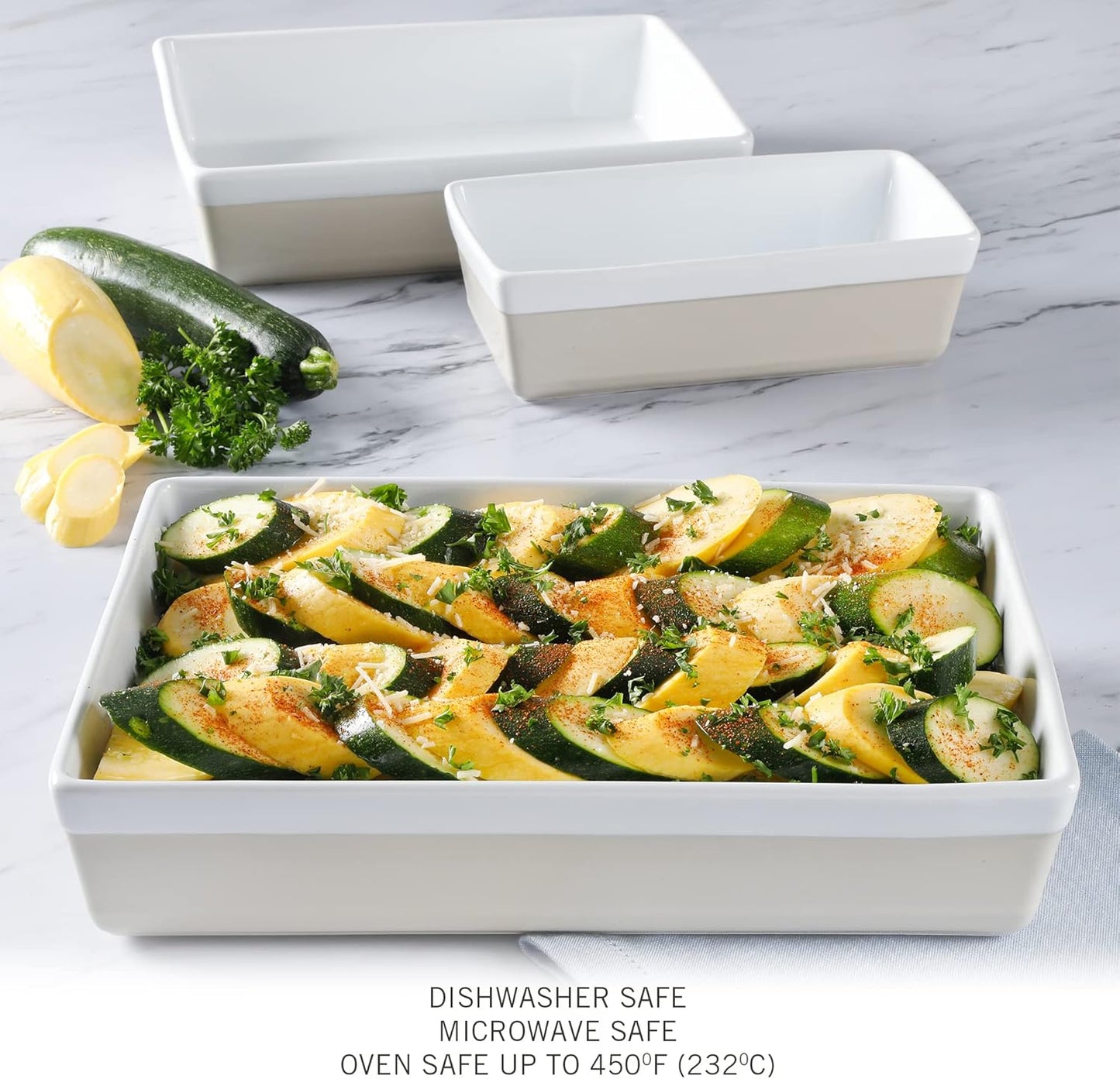 MARTHA STEWART 3 Piece Oven to Table Stoneware Bakeware, Baking Dish & Casserole Set- Grey