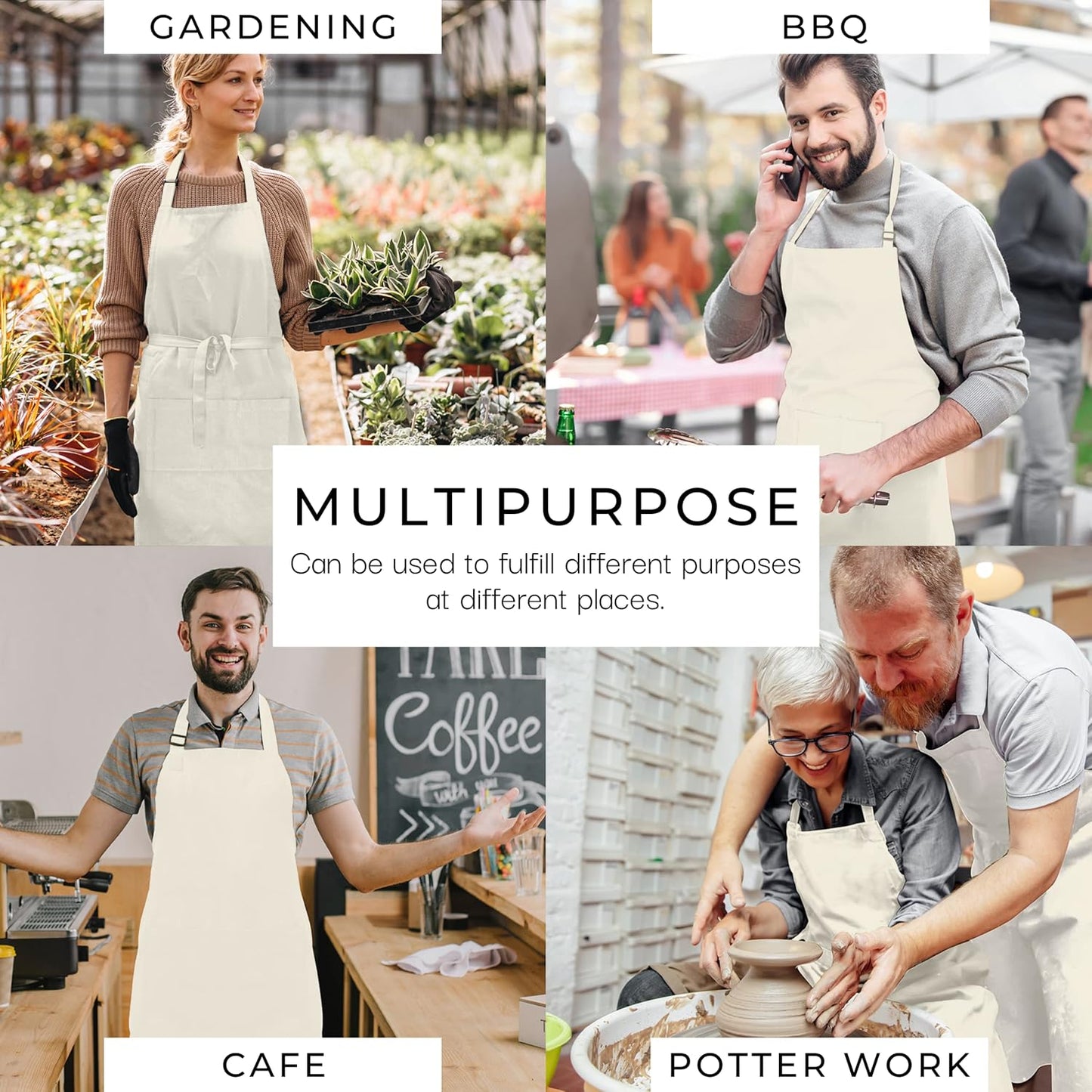 RAJRANG 100% Cotton Cooking Apron with 3 Pockets Kitchen Chef BBQ Adjustable Bib Aprons for Women Men