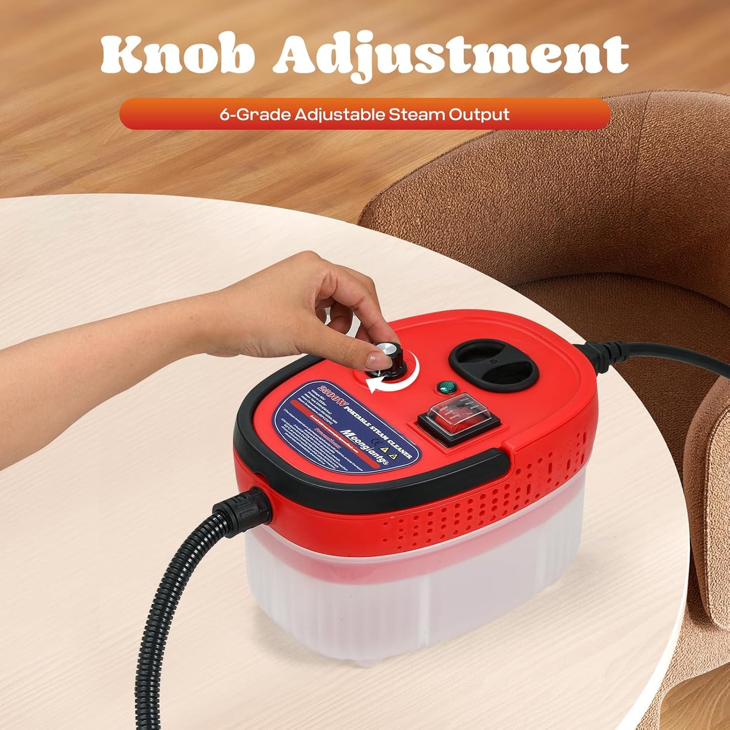 Moongiantgo Handheld Steam Cleaner, 2500W High Pressure Steamer for Cleaning, Portable Pressurized Cleaning Machine for Home Kitchen Car Detailing Grout Tile Bathroom with 1200ml Water Tank (Red)