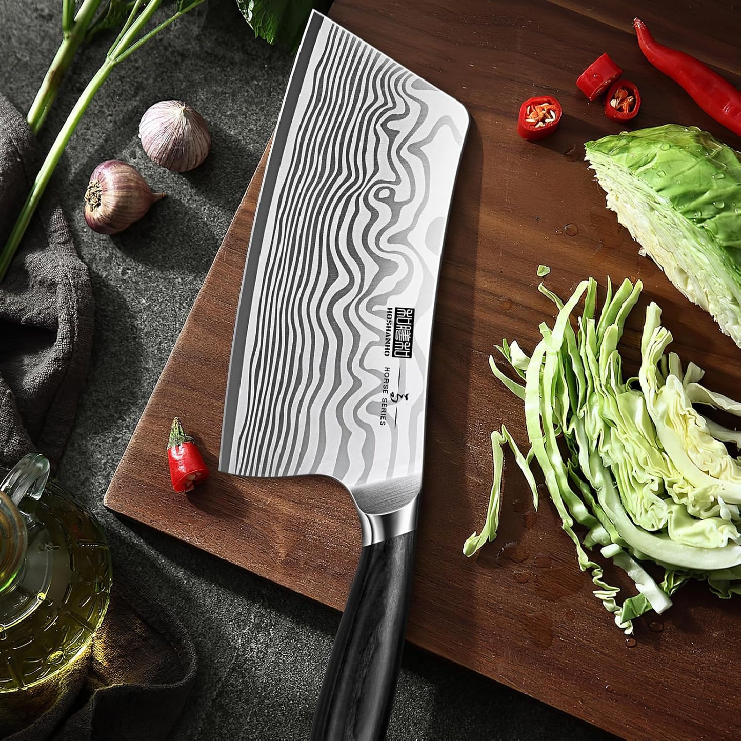 Cleaver Knife 7 Inch, Razor Sharp High Carbon Powder Steel Meat Cleaver, Professional Butcher Chopper Kitchen Knife for Meat Cutting Vegetable Slicing