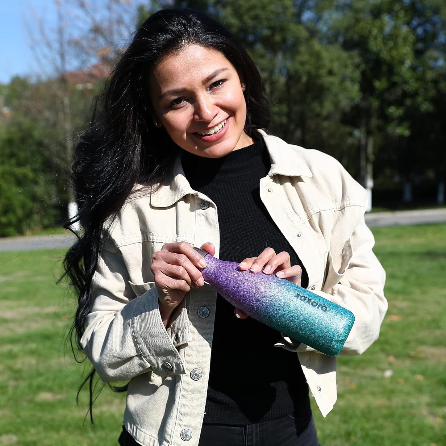 BJPKPK 17oz Insulated Water Bottles Stainless Steel,Sports Water Bottles Keep Cold for 24 Hours and Hot for 12 Hours,BPA Free,Glitter Purple Green