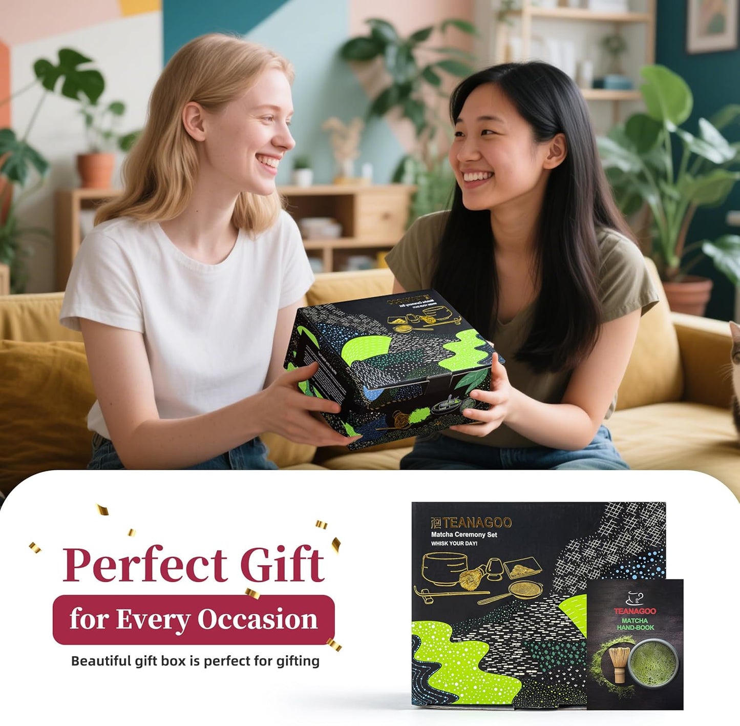 TEANAGOO 7 Pcs Matcha Whisk Set, Ceramic Matcha Set, Matcha Kit for Ceremony, Matcha Tea Set for Making Breakfast/Latte, Whisk Set and Bowl with All Accessories, Gift for Matcha Lover