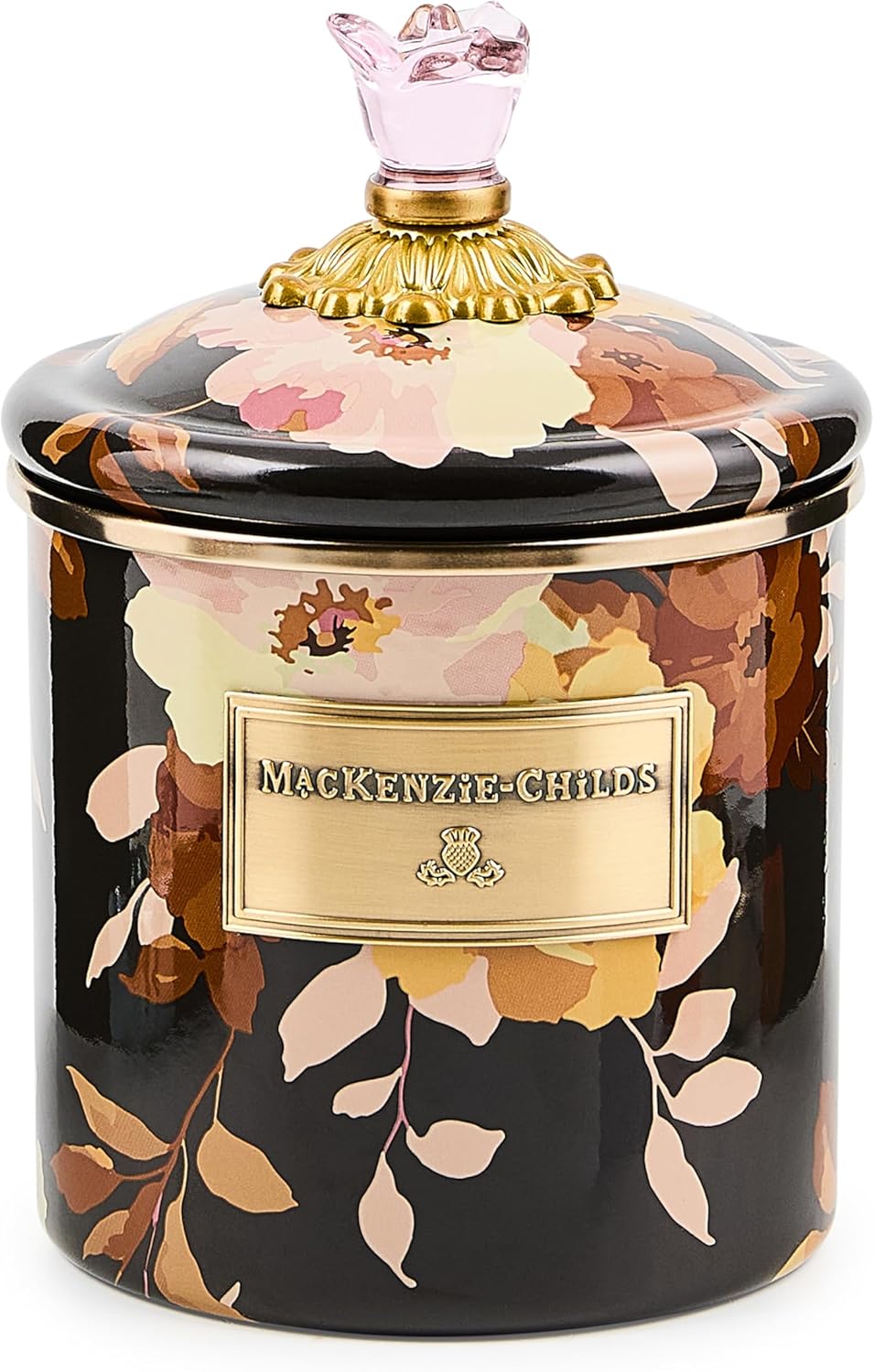 MACKENZIE-CHILDS Enamel Canister, Kitchen Storage Container with Lid, Small, Wild Rose Brown