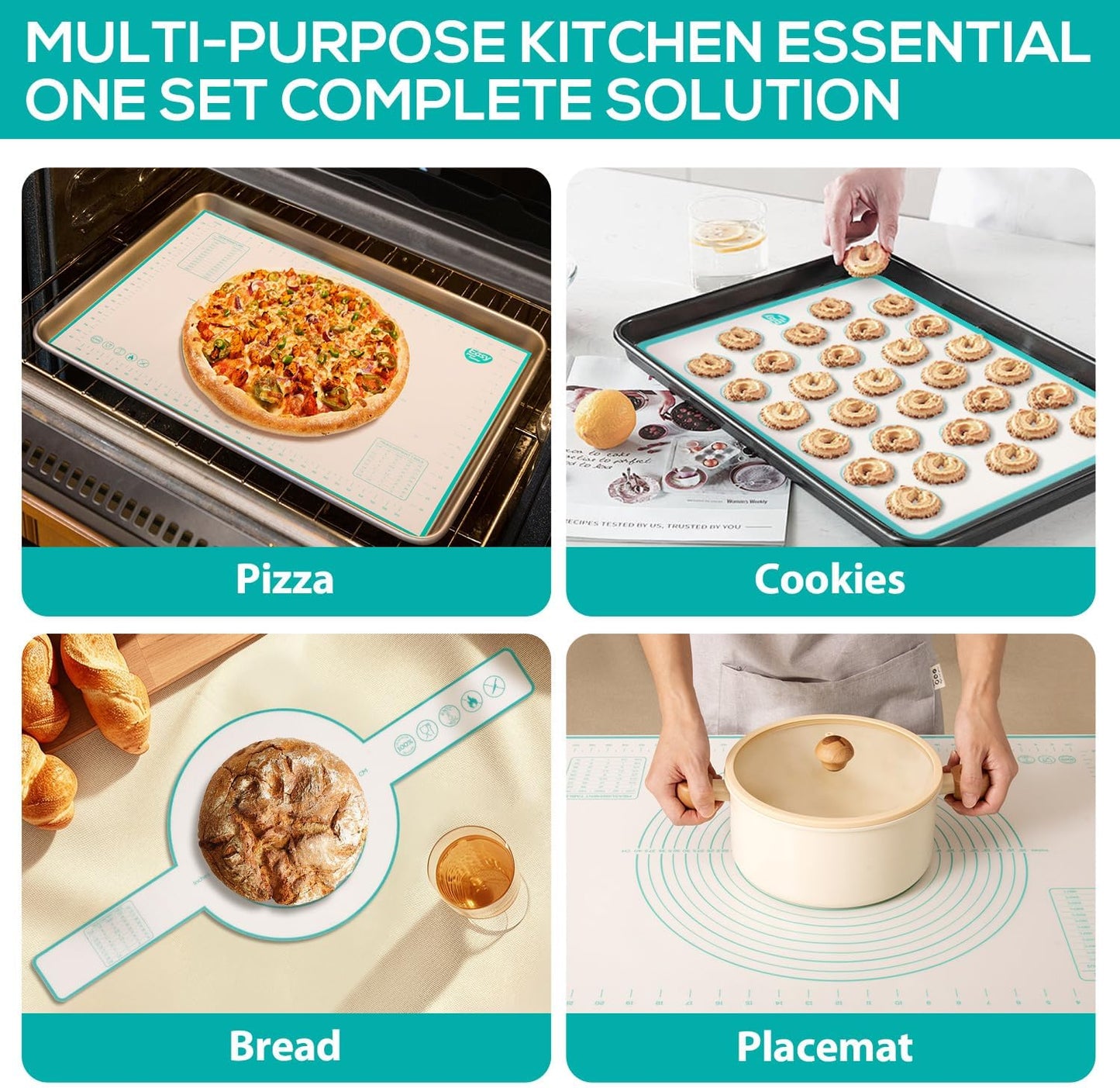 3PCS Silicone Bread sling & Silicone Baking Mat & Macaron Baking Sheet, Non-Stick Reusable Bread Making Tools for Kneading Dough Rolling Pastry and Baking Accessories