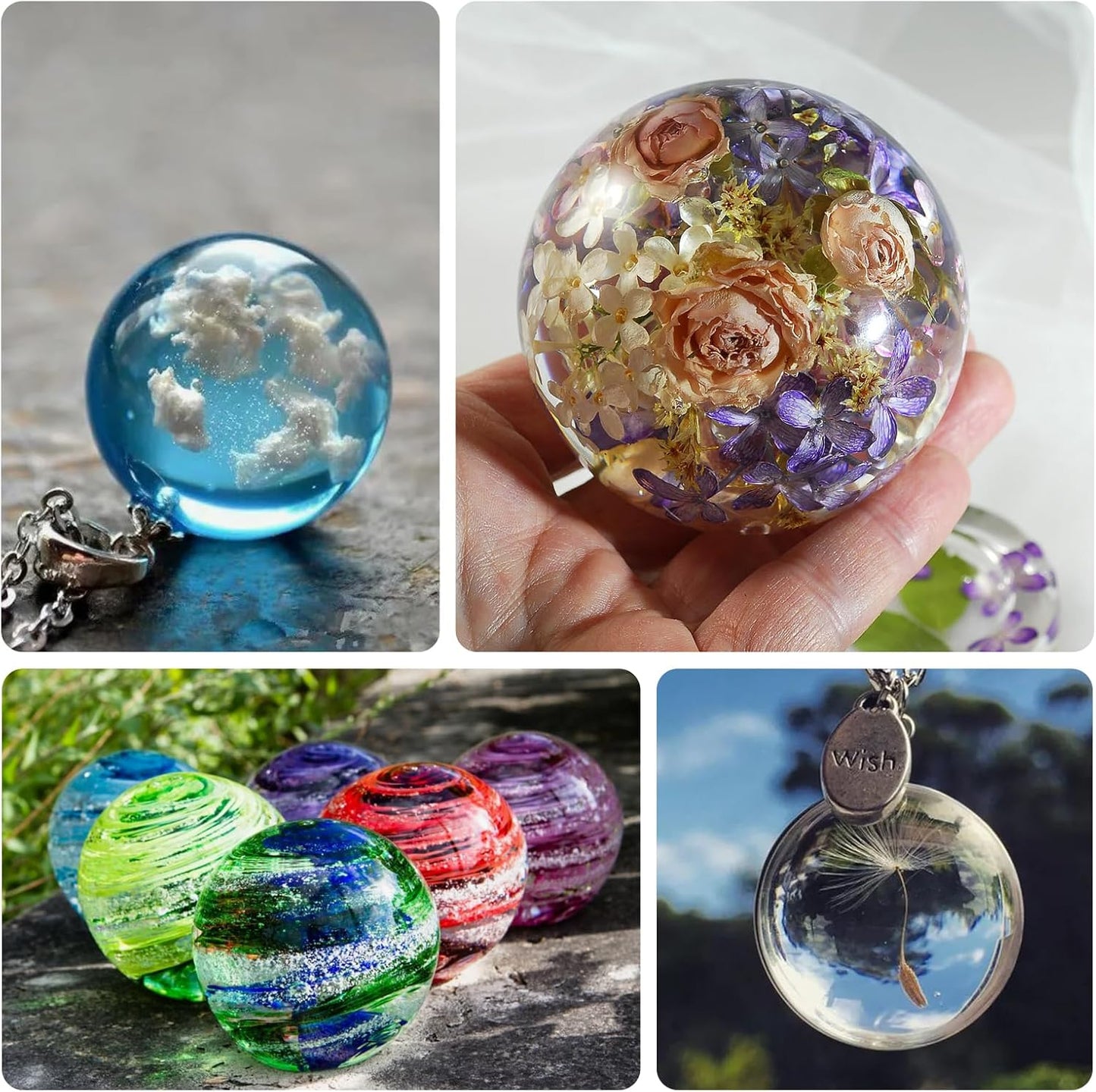 KISREL Sphere Resin Molds, 8 PCS Sphere Silicone Mold, Upgraded 3D Seamless Epoxy Molds,Large Ball Shape Flower Resin Mold for Home Decor, Flowers Preservation