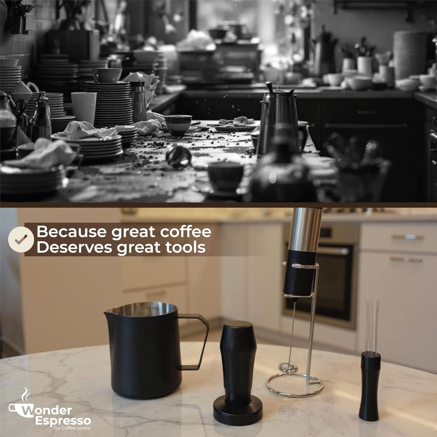 WDT Tool Espresso Magnetic, Espresso Tool Kit, Coffee Tamper 51mm, Milk Frother Handheld, Frothing Pitcher Stainless Steel, Electric Drink Mixer Wand, Barista Tools for Coffee Lovers