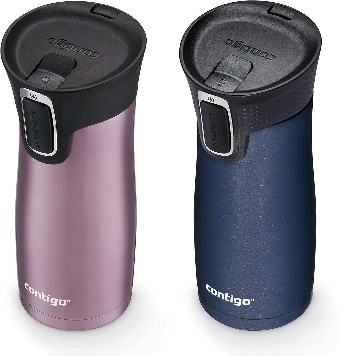 Contigo West Loop Stainless Steel Vacuum-Insulated Travel Mug with Spill-Proof Lid, Vervain; Midnight Berry, 16 Ounces, 2-Pack