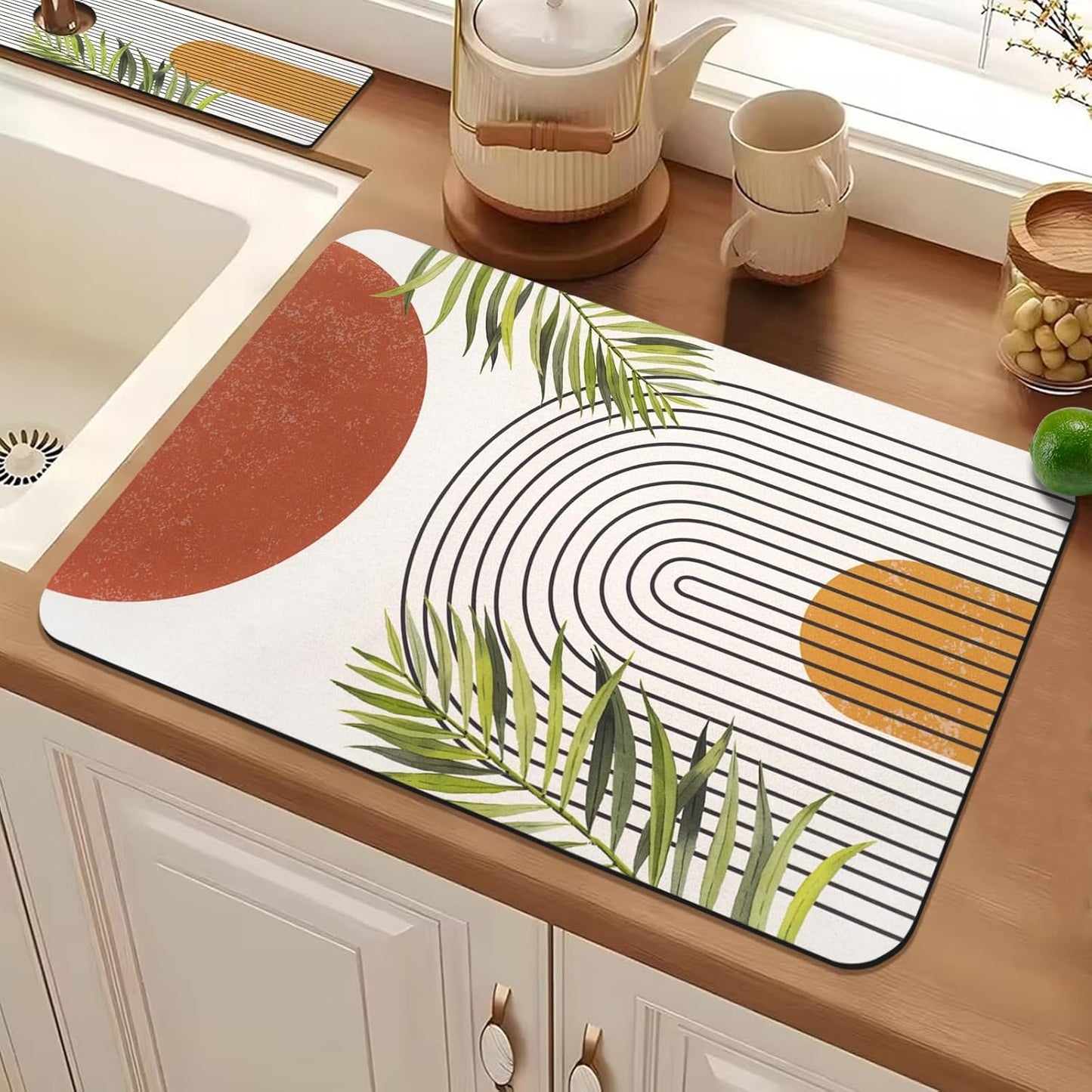 19.5" x 12" Dish Drying Mat & 24" x 5.5" Sink Splash Guard, Super Absorbent Drainer Rack Mat for Kitchen Counter Coffee Bar