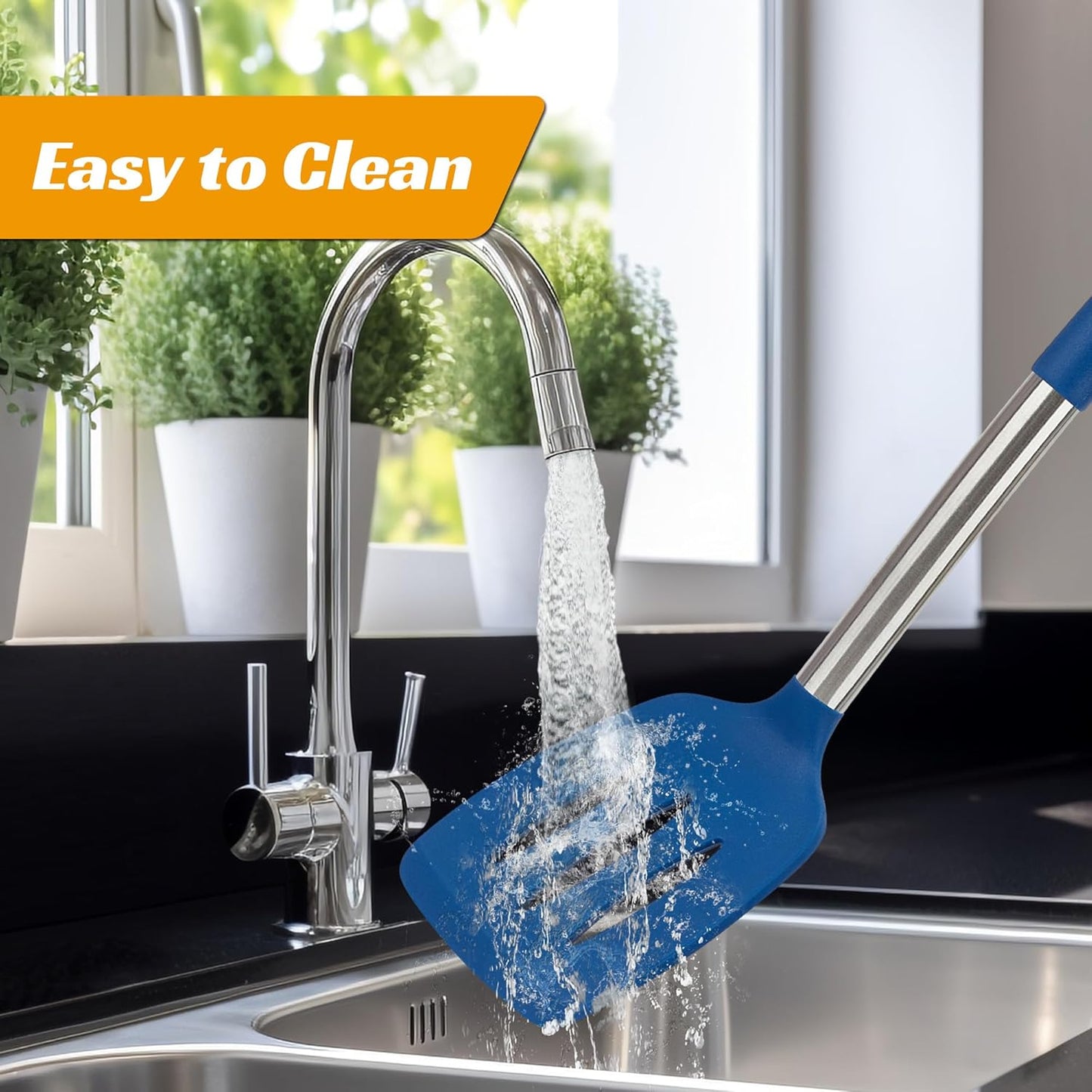 Kitchen Utensils Set of 4 Pack,Silicone Cooking Utensils Set for Nonstick Cookware,Perfect for Baking and Mixing,Spatula Set BPA Free,Dishwasher Safe,Blue