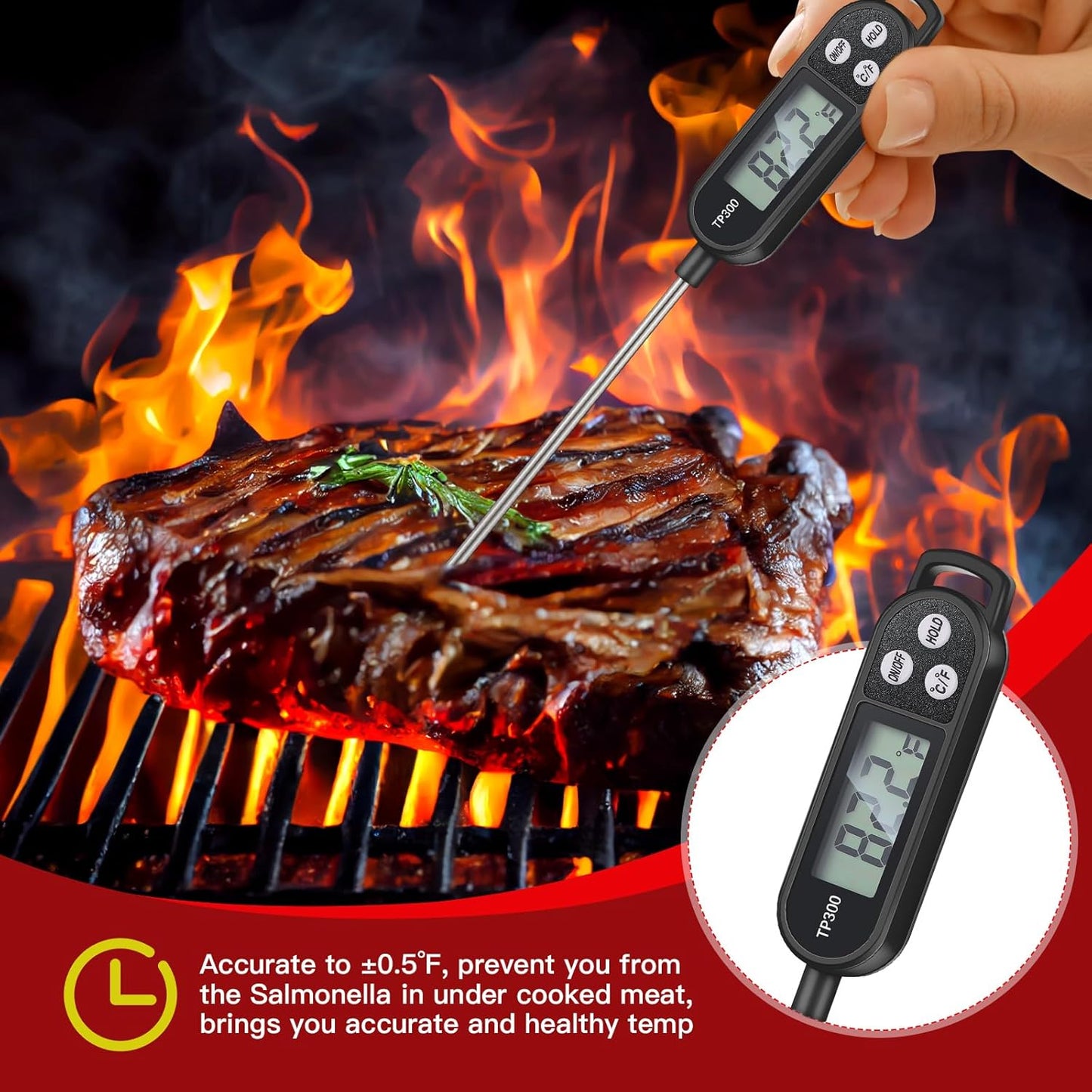 6 Pcs Meat Food Thermometer Food with Probe Water Liquid Instant Read Digital Thermometer Kitchen Cooking Supplies for Cooking BBQ Milk Yogurt (Black,White,Red)