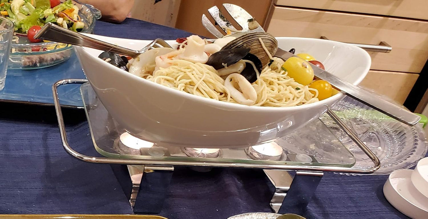 NewlineNY Chrome Plated Glass Dish Warmer, Rectangular Glass-Top 3 Holes Tea Light Votive Candle Gourmet Food Warmer