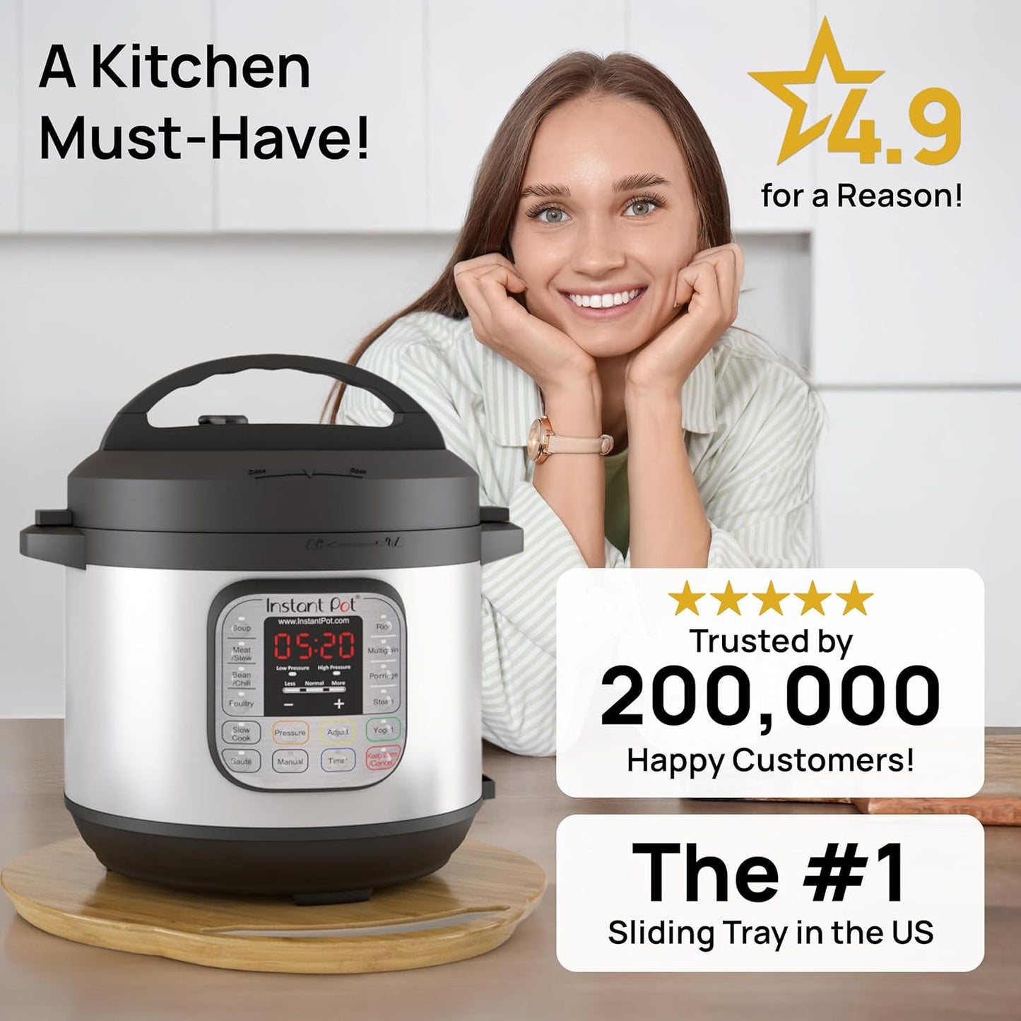 Ibyx Elegant Round Sliding Tray for Your Pressure Cooker, Air Fryer & Heavy Kitchen Appliances - Sturdy, Slides Easily from Under The Cabinet (Natural, 13โ)