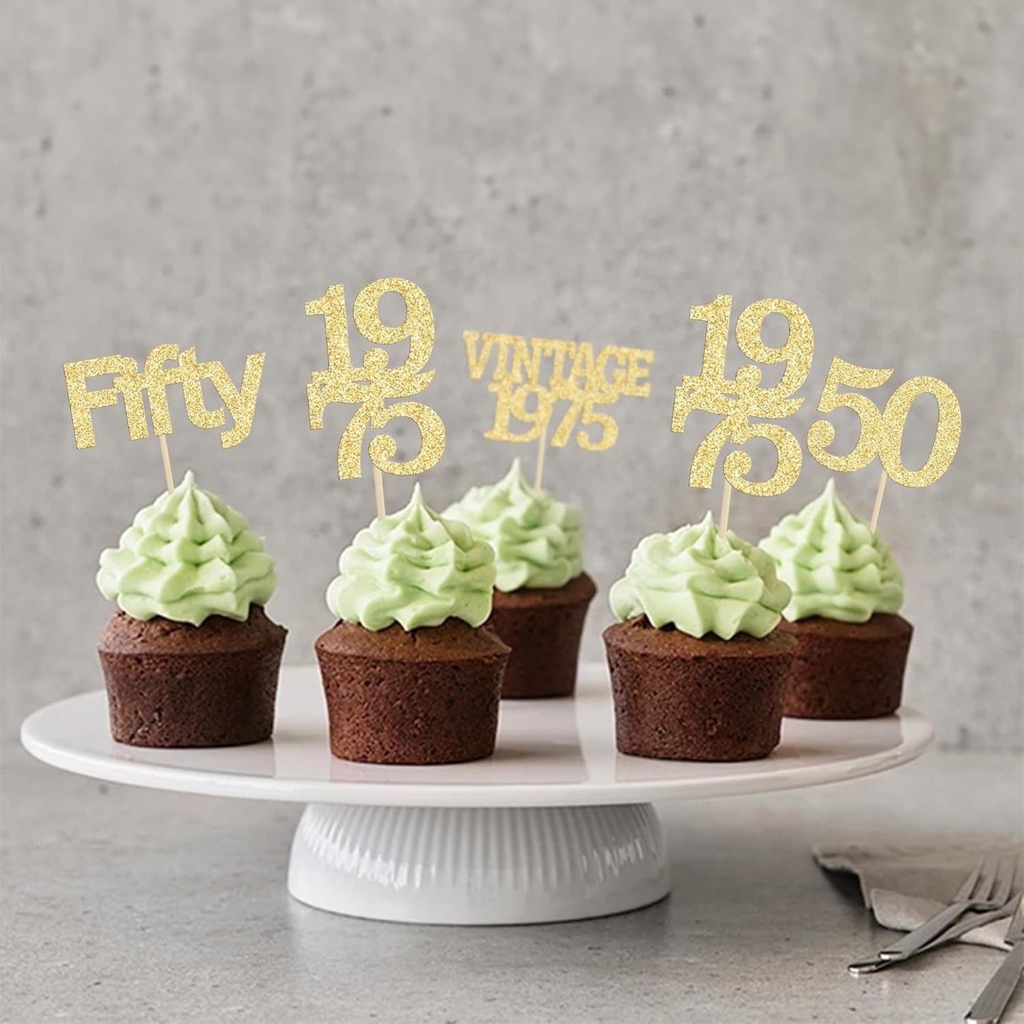Gyufise 24Pcs 50th Birthday Cupcake Toppers Cheers to 50 Fabulous Fifty Vintage 1975 Cupcake Picks 50th Birthday Wedding Anniversary Party Cake Decorations Supplies Gold
