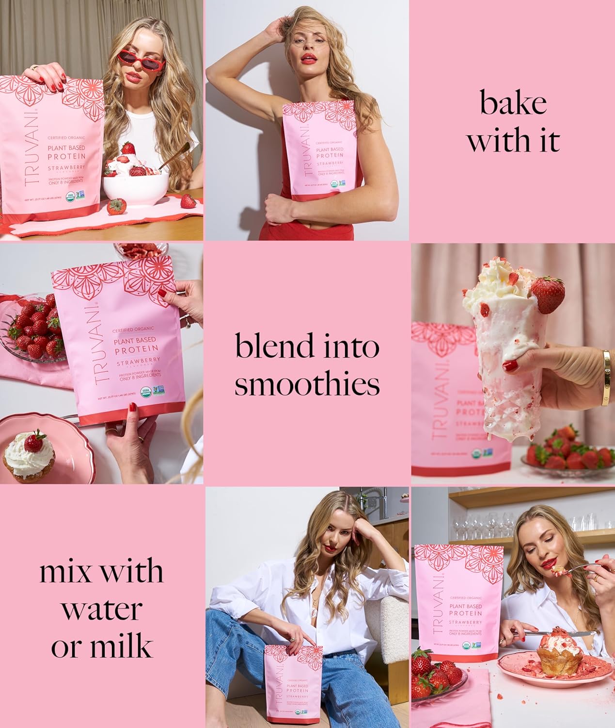 Truvani Vegan Pea Protein Powder | Strawberry | 20g Organic Plant Based Protein | 20 Servings | Keto | Gluten & Dairy Free | Low Carb | No Added Sugar