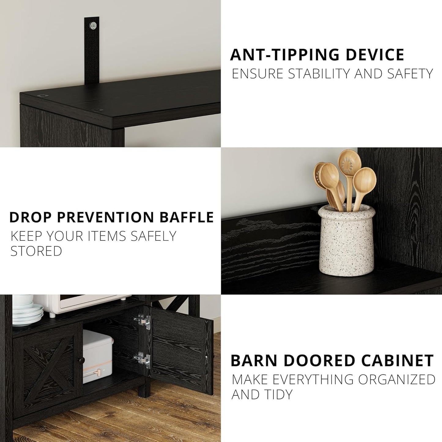 IRONCK Bakers Rack with Power Outlet, 45in Wide Coffee Bar Cabinet with Storage, 6-Tier Kitchen Storage with Doors, Microwave Stand for Kitchen, Dining Room