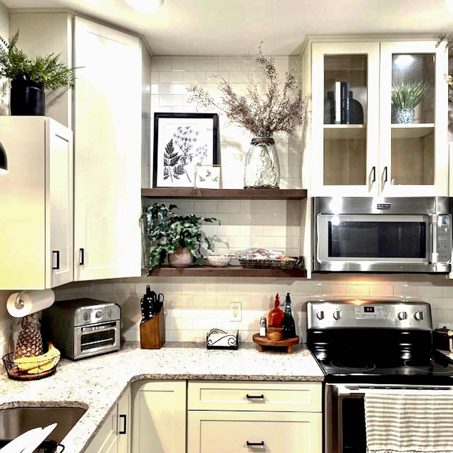 URBANDI, Rustic Floating Shelves, Set of 2, Hidden Bracket, Solid Wood, Heavy Duty, Wall Mounted Shelves, (Provincial, 12Wx6D)