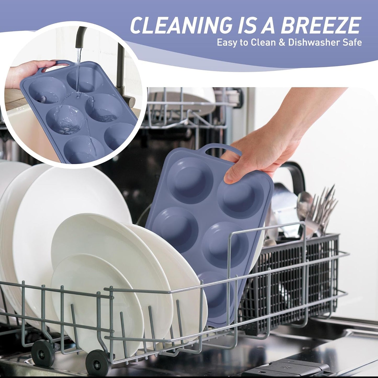 2 Packs 6 Cups Silicone Muffin Pan with Metal Reinforced Frame Jumbo Size Cupcake Pan Tray Egg Bites Silicone Circle Cookie Molds Extra Large Muffin Tin Tart Pans for Breakfast Sandwiches