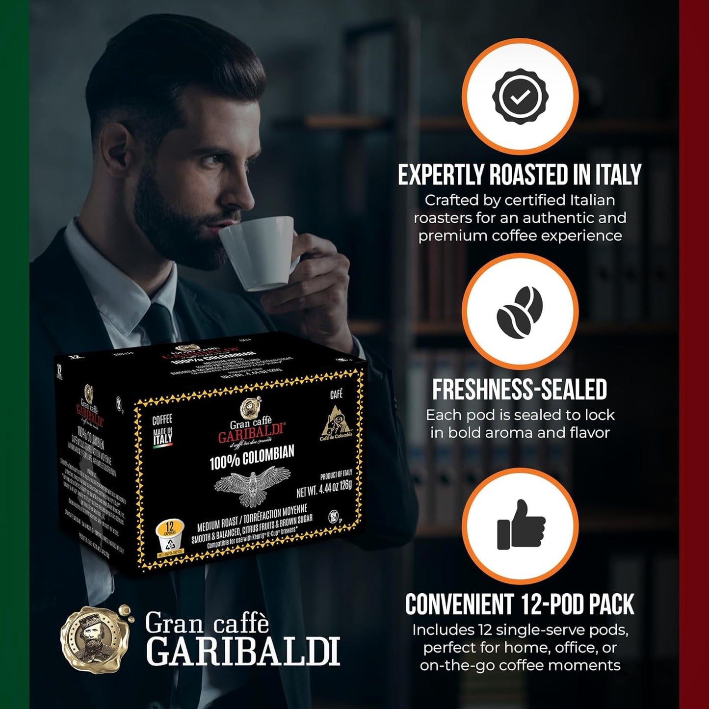 Caffè Garibaldi Breakfast Blend Coffee Pods, Single-Serve Capsules for Keurig K-Cup Brewers, Single Serve Cups with 100% Arabica Blend, 12 Count Recyclable Coffee Pods - Light Roast