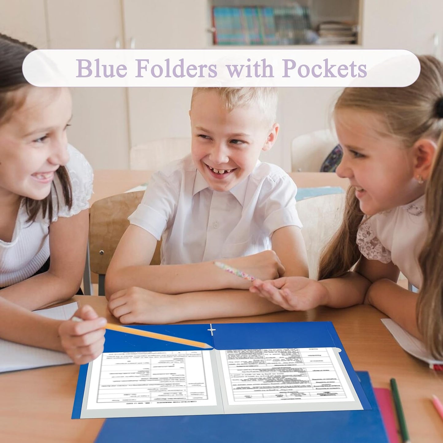 Zzrywuty File Folders with Pockets Letter Size, 100-Pack Paper Folders with Card Slot, Two Pocket Folders for School Students, Businessmen, Home and Office Workers(Blue)