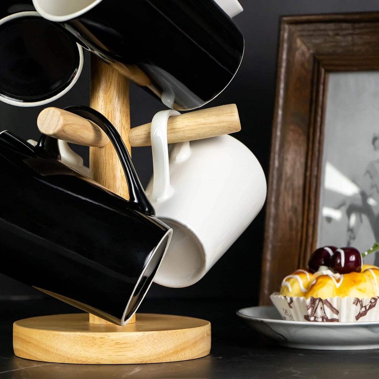 2 Pieces Mug Holder Tree,Coffee Cup Holder with 6 Hooks, Wood Mug Rack for Counter,Coffee Bar Accessories and Orgnizer Station