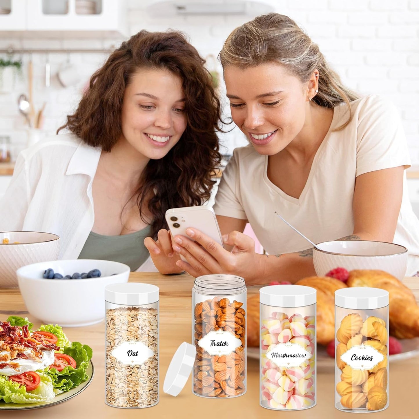 24 Pcs Plastic Jars, 16 OZ Plastic Jars with White Lids Clear Airtight Slime Containers Refillable Round Empty Storage Containers Jar for Kitchen & Household Dry Food Storage