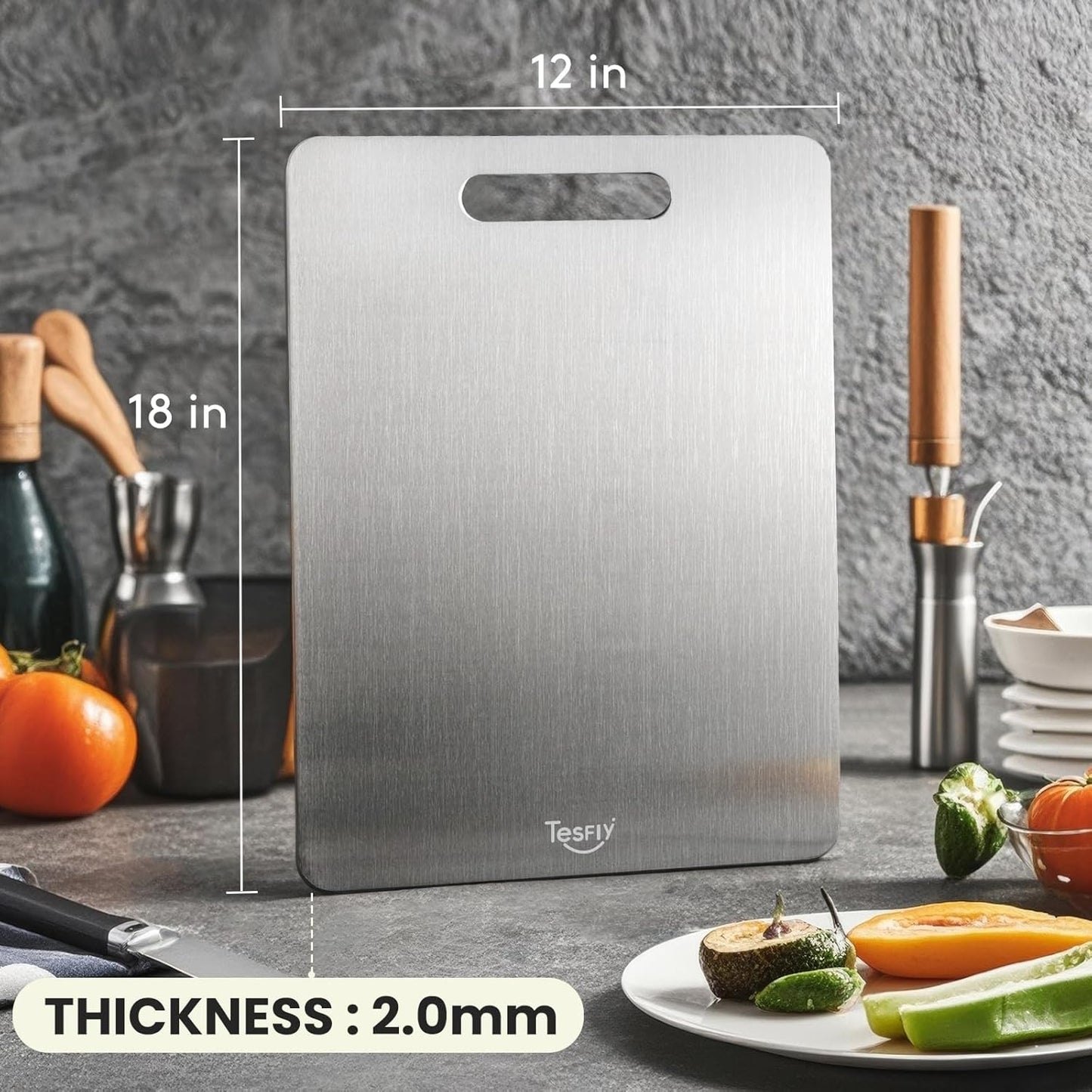 2 Pack Titanium Cutting Board - 100% Pure Titanium Cutting Boards For Kitche,Easy to clean, Double-sided food-grade Cutting Board For Meats, Fruits And Vegetables (18 * 12)