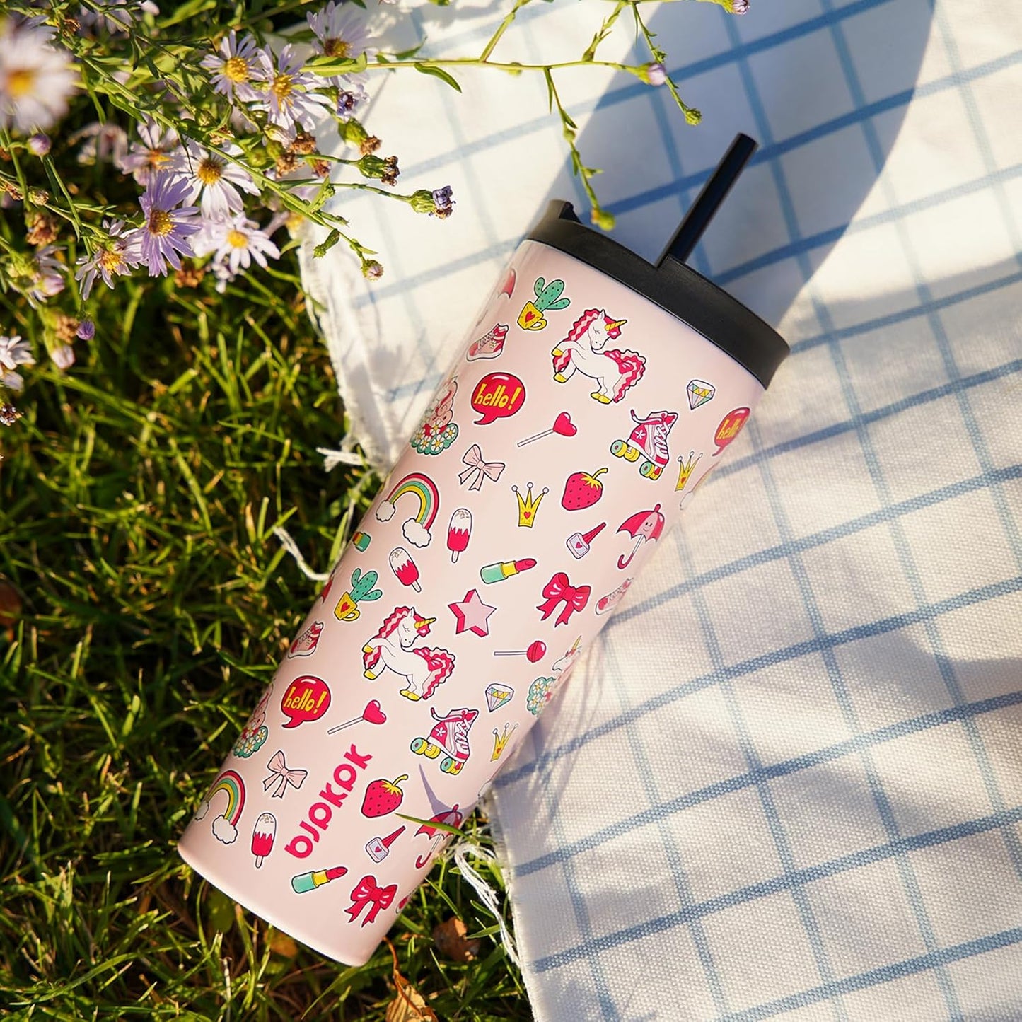 BJPKPK 26oz Insulated Tumbler With lid And Straw Stainless Steel Tumblers Travel Coffee Mug Reusable Thermal Cup,Hawaii Fruits Yellow