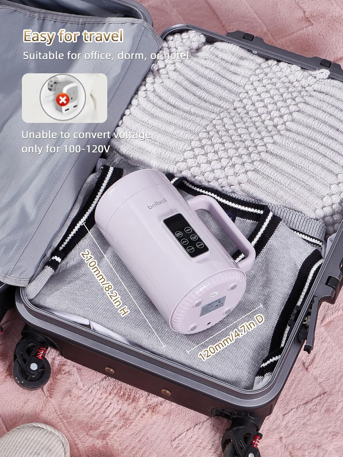 balbali Portable Electric Pot for Cooking Dorm Room - 28oz Non-stick Travel Electric Kettle, Mini Hot Pot with Temperature and Time Control - Self Heating Soup/Rice/Ramen Cooker/Warmer Purple