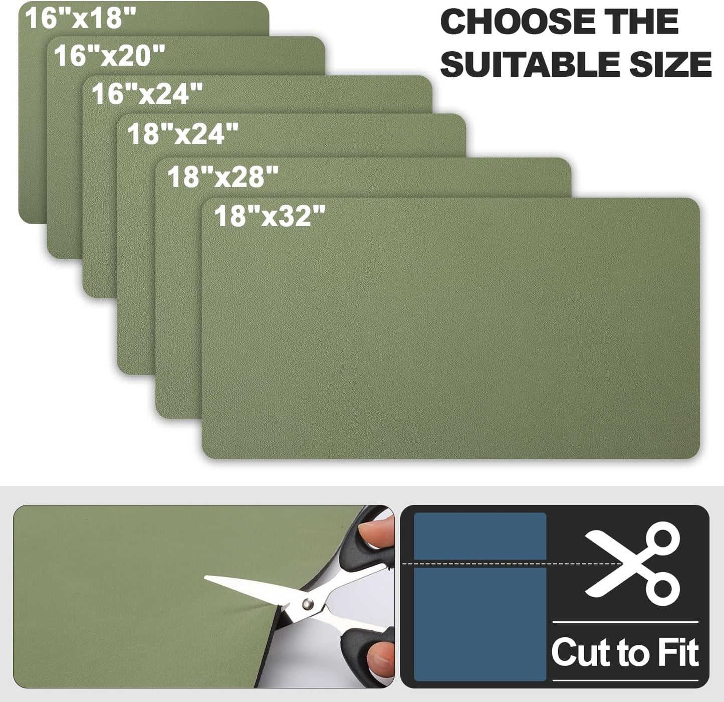 Dish Drying Mat for Kitchen Counter | Coffee Bar Mat for Countertops | Heat Resistant Drainer Mat with Non-slip Rubber Backed | Hide Stain Kitchen Absorbent Draining Mat | Green 16"x24"